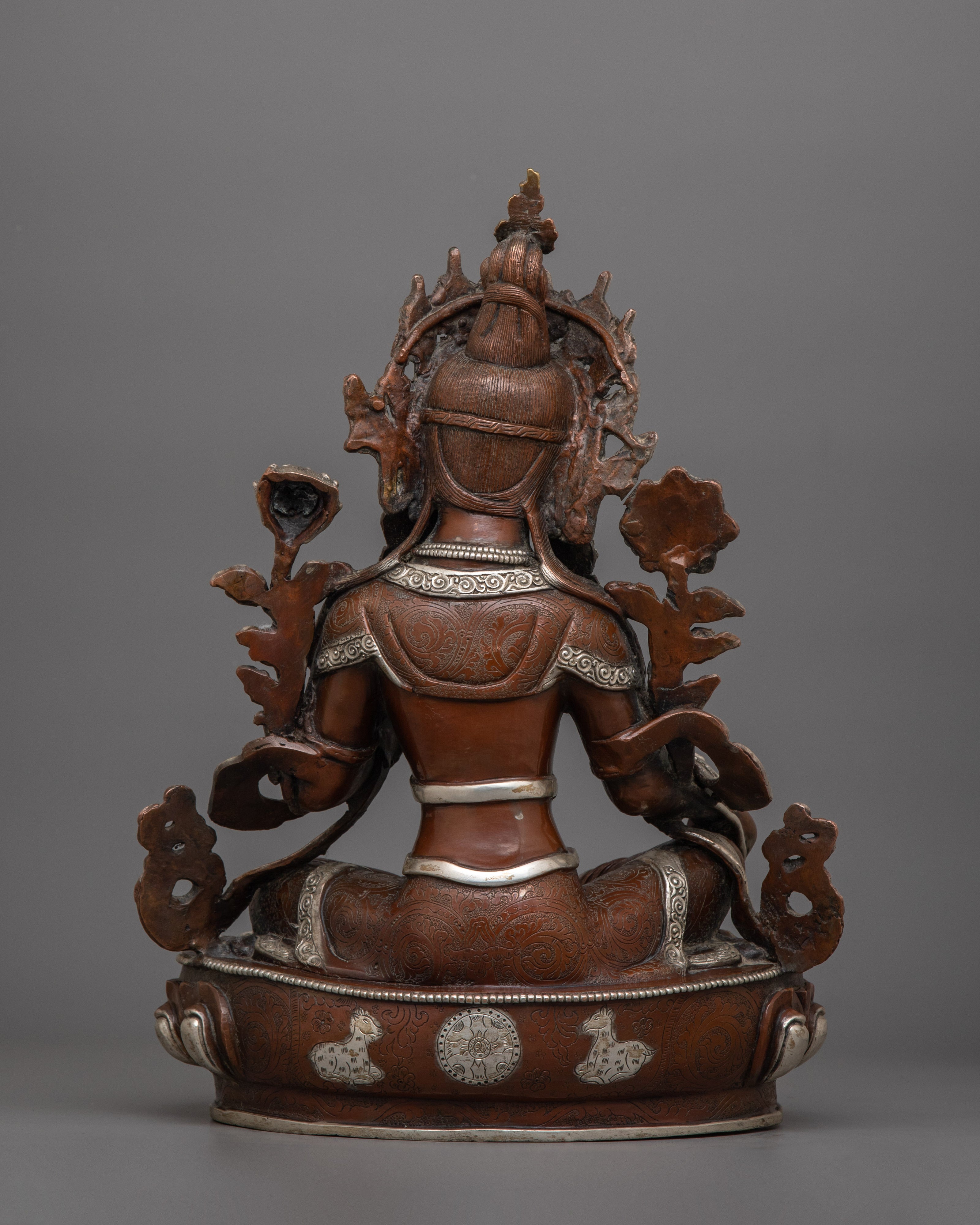 Himalayan Sculpture of Divine Deity Green Tara | Oxidized Copper Buddhist Statue