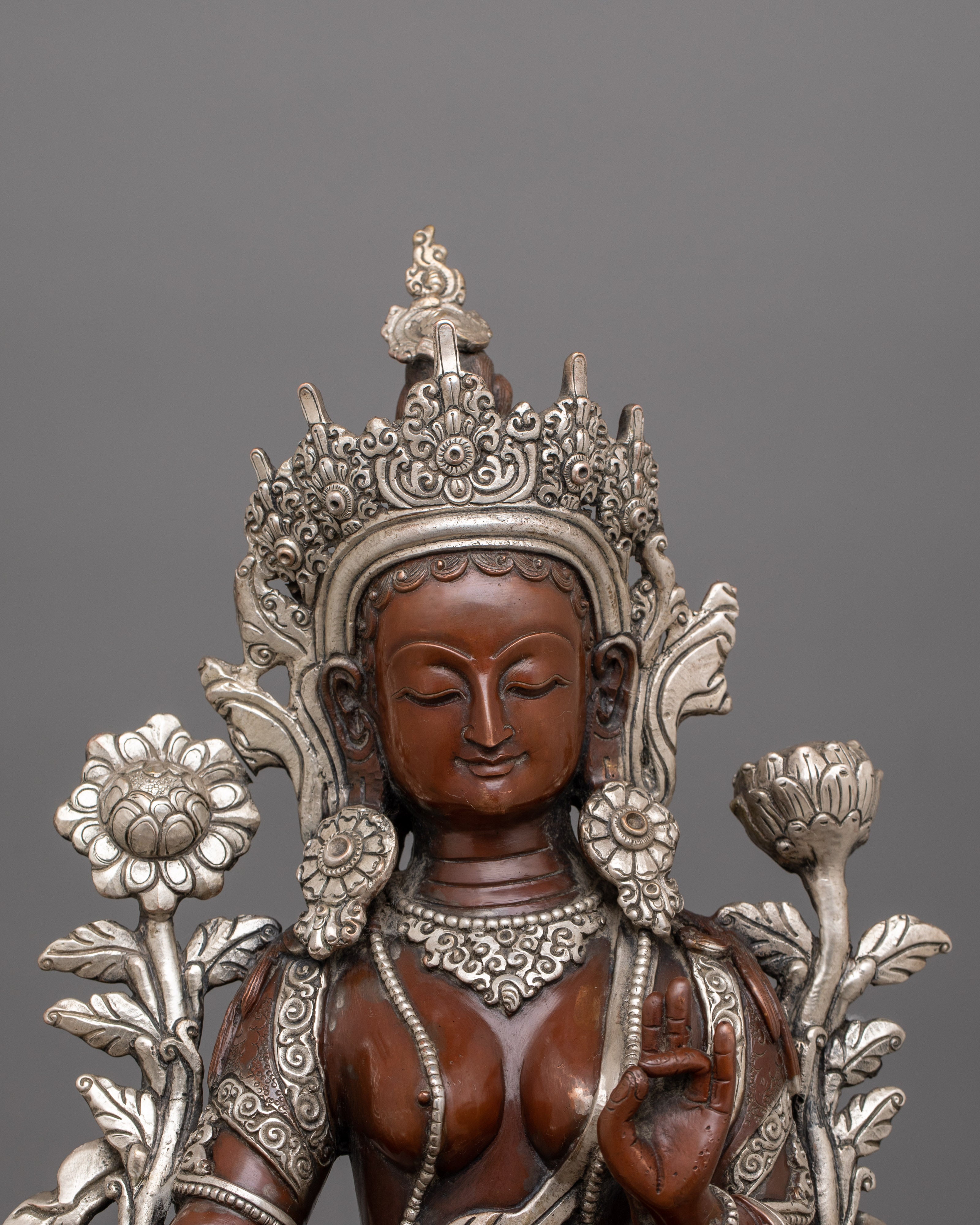 Himalayan Sculpture of Divine Deity Green Tara | Oxidized Copper Buddhist Statue