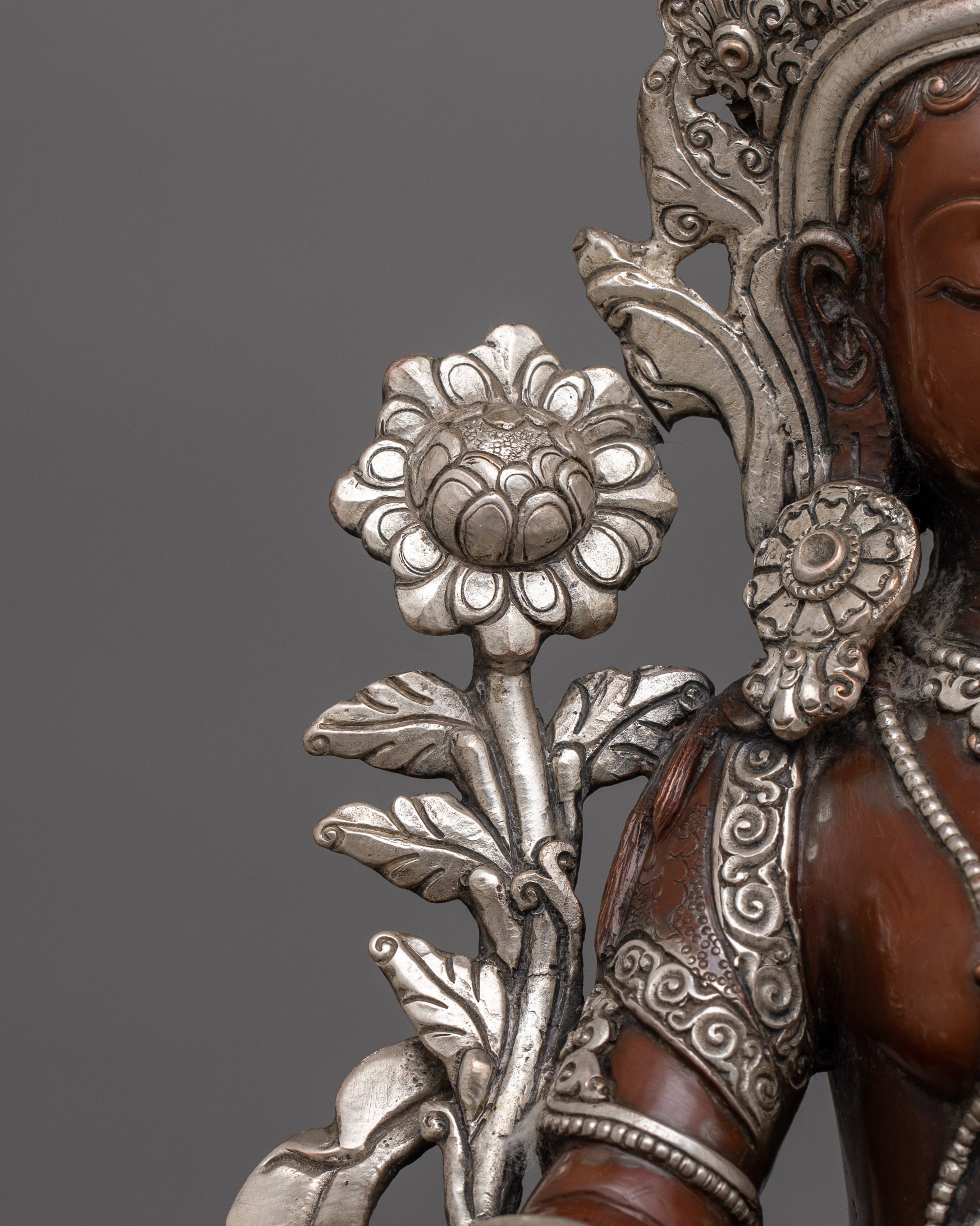 Himalayan Sculpture of Divine Deity Green Tara | Oxidized Copper Buddhist Statue