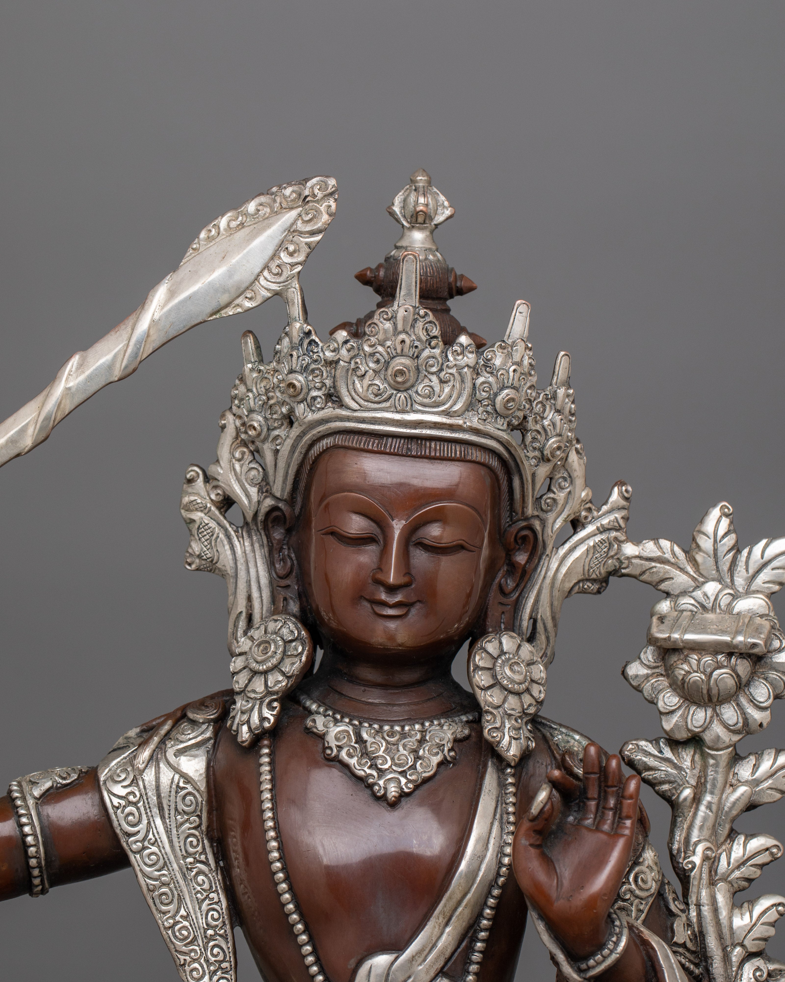Handmade Tibetan Figurine of Manjushri | Bodhisattva of Wisdom and Knowledge