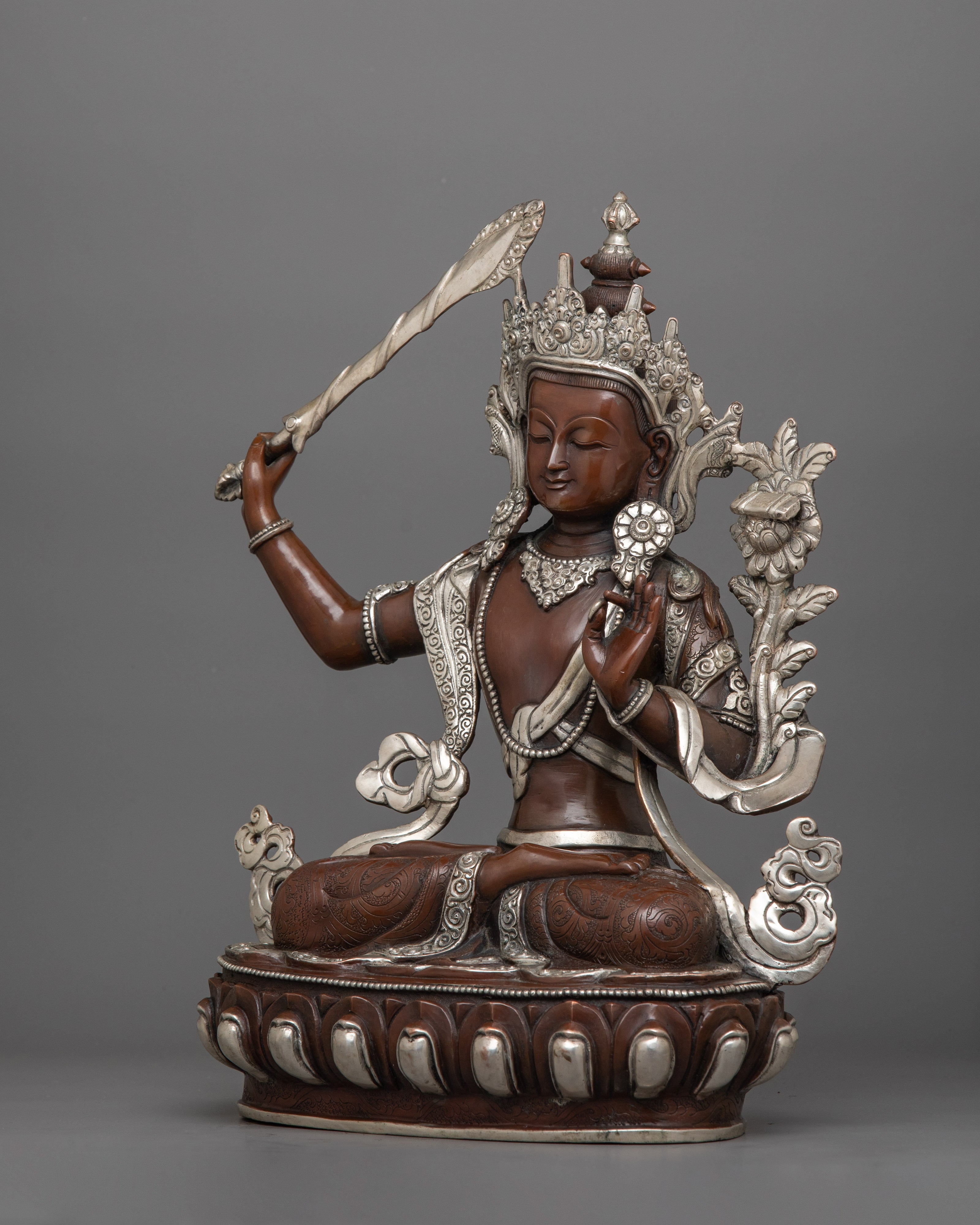 Handmade Tibetan Figurine of Manjushri | Bodhisattva of Wisdom and Knowledge
