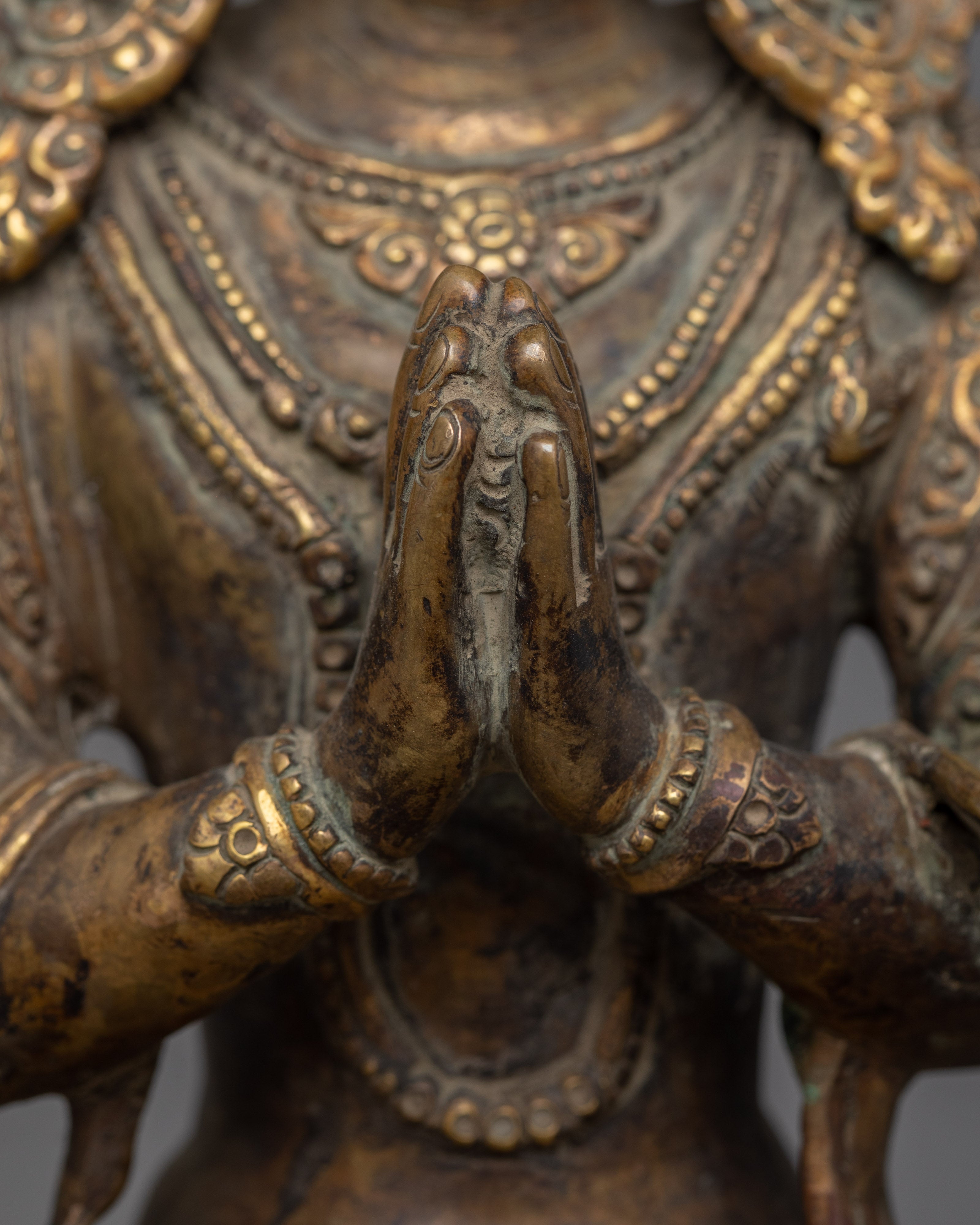 Handcrafted Antique Finished Chenrezig Statue | Four Armed Deity