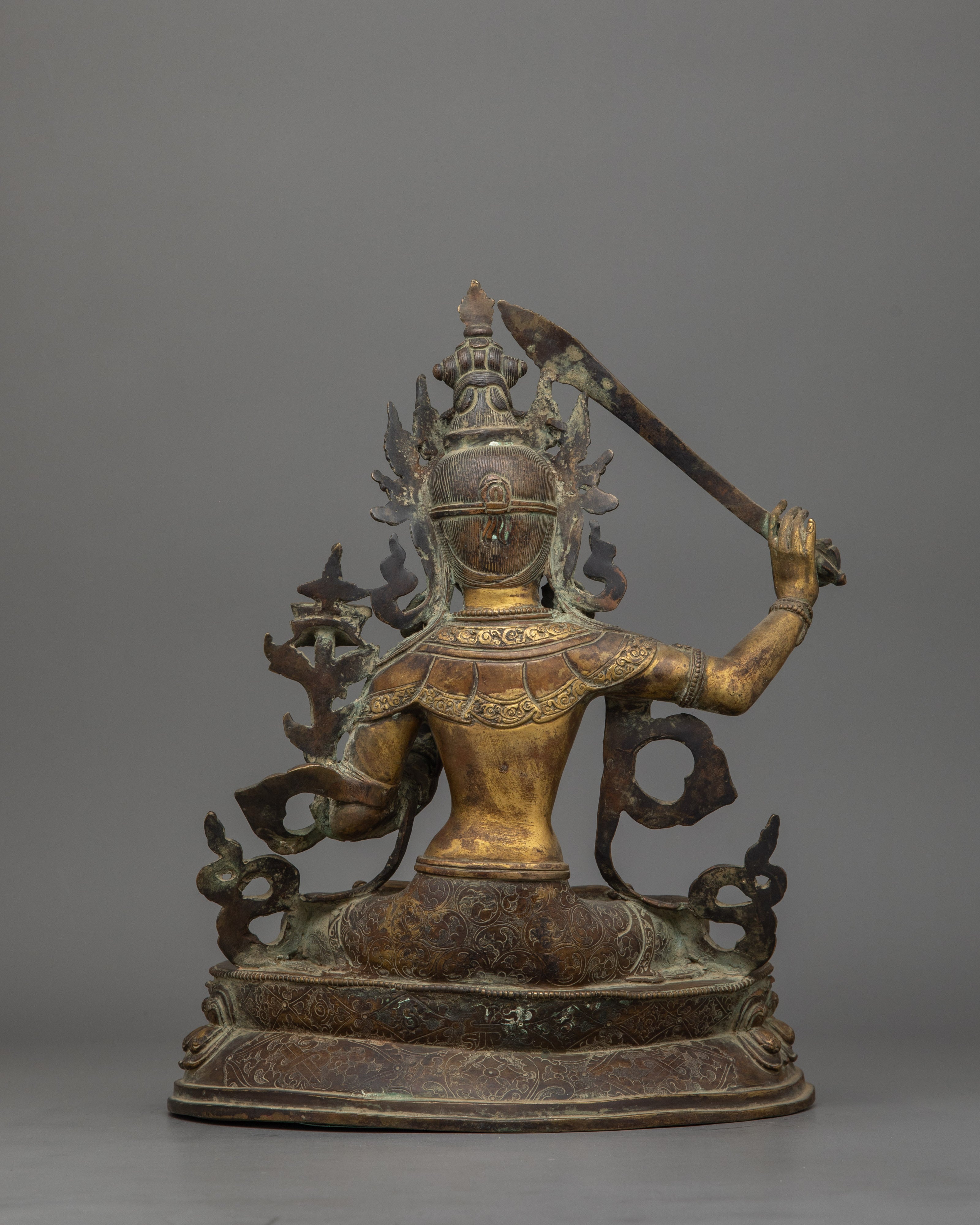 Handcrafted Antique Finish Manjushri Statue | Bodhisattva Wisdom Deity