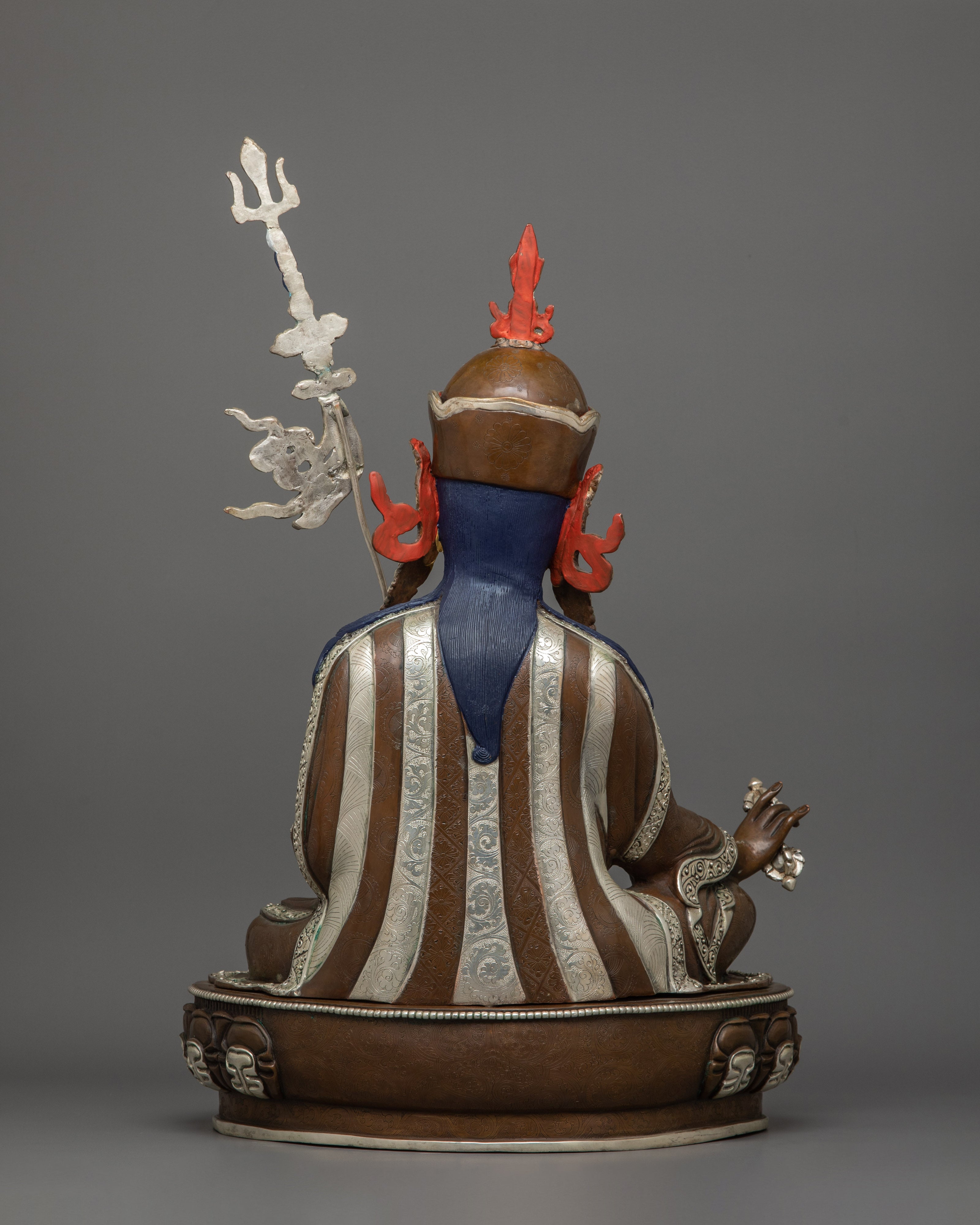 Guru Rinpoche With Two Consorts Statue | Oxidized Copper Body