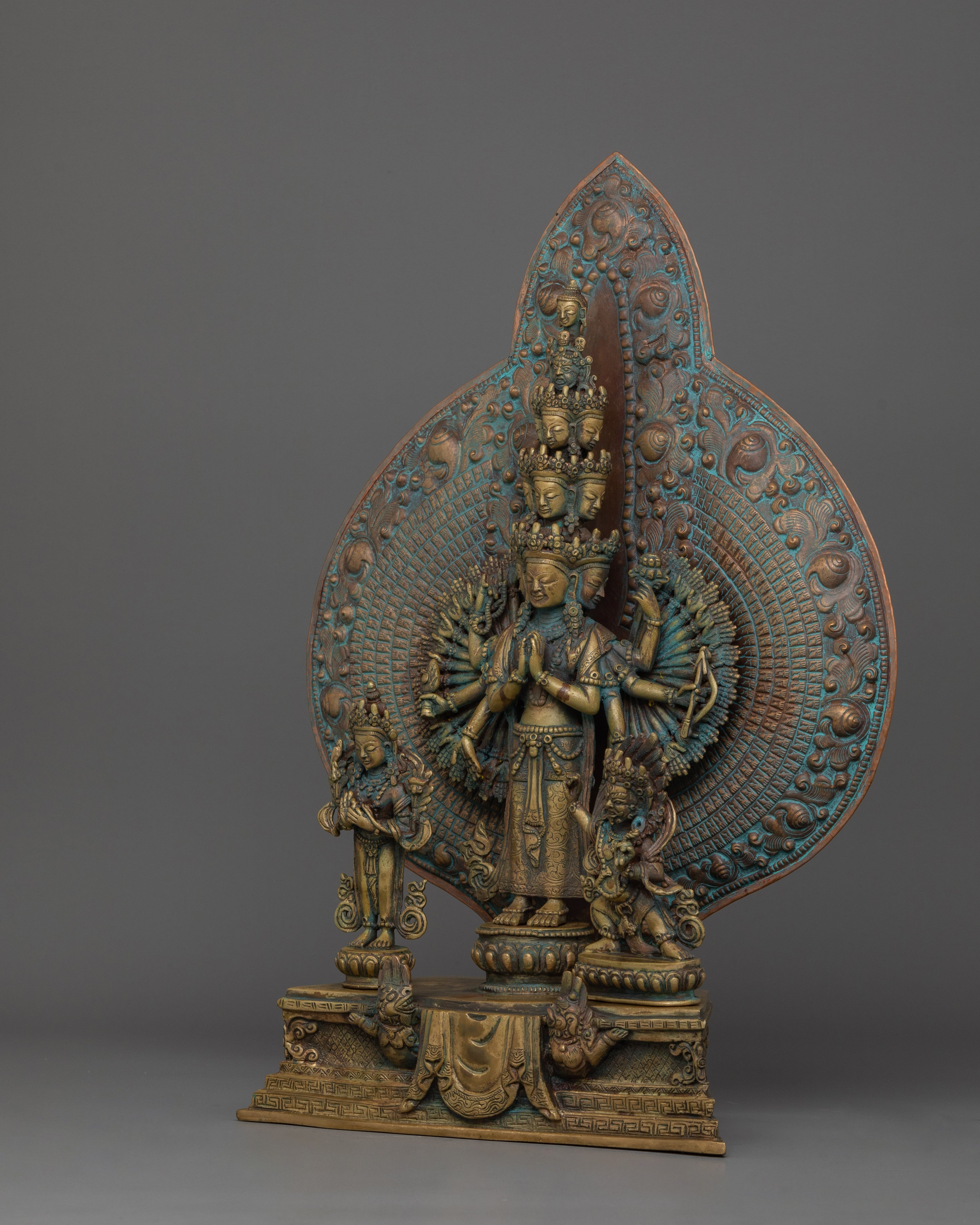 15.4 Inch 1000 Armed Chenrezig Statue | Antique Finish Sculpture