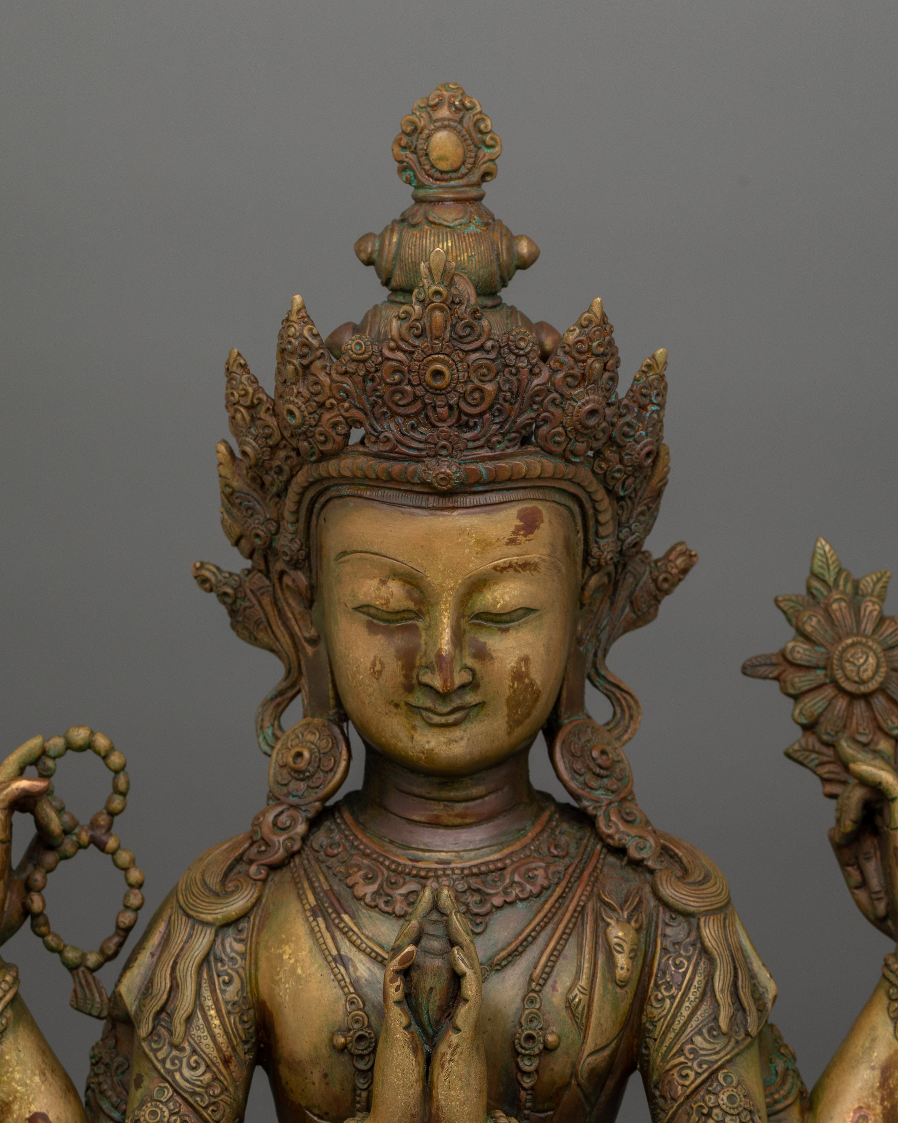 Antique Finish 4 Armed Chenrezig Statue | Helping Goddess Sculpture