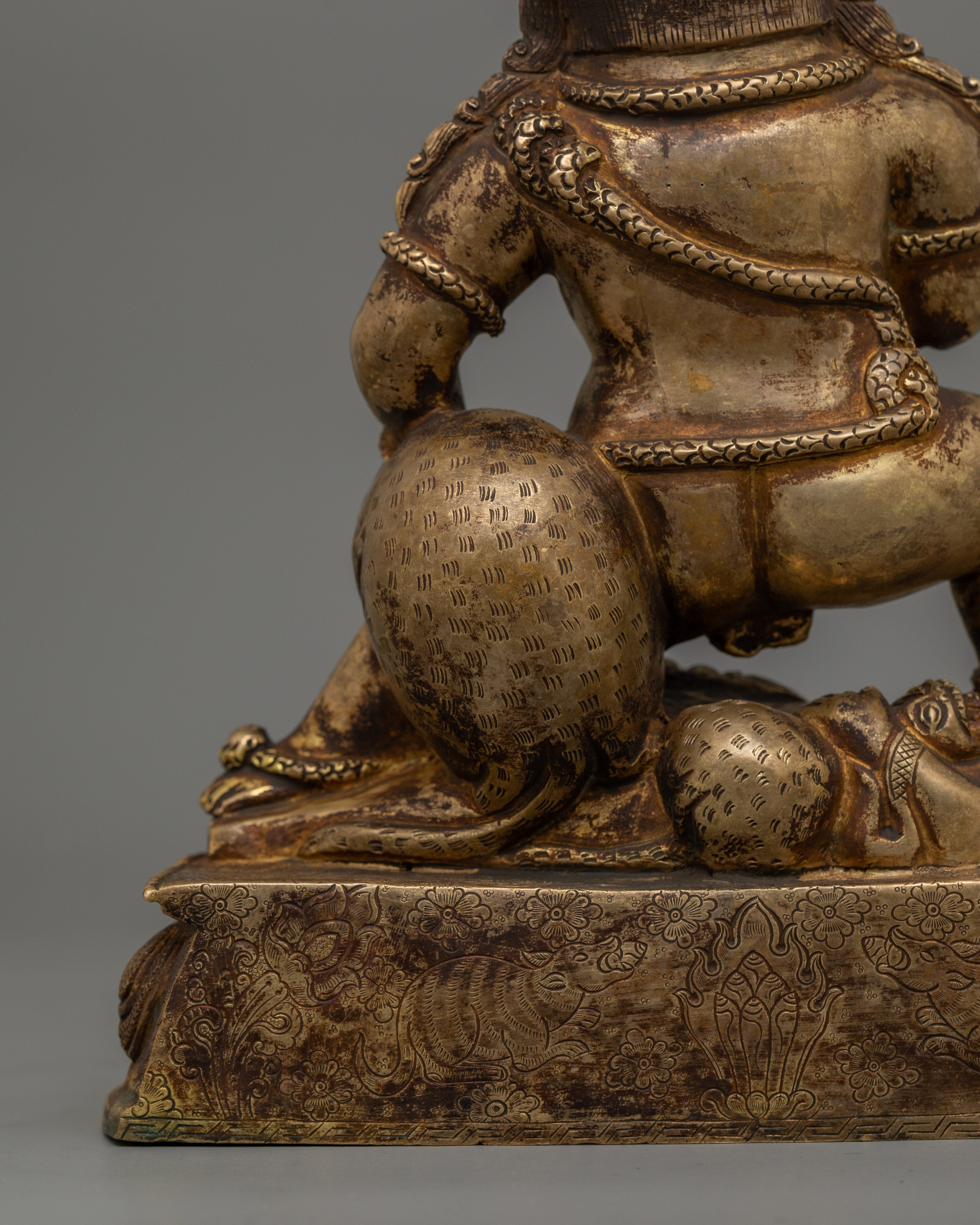 Handcrafted Black Dzambhala Statue | 24K Gold Gilded Artwork