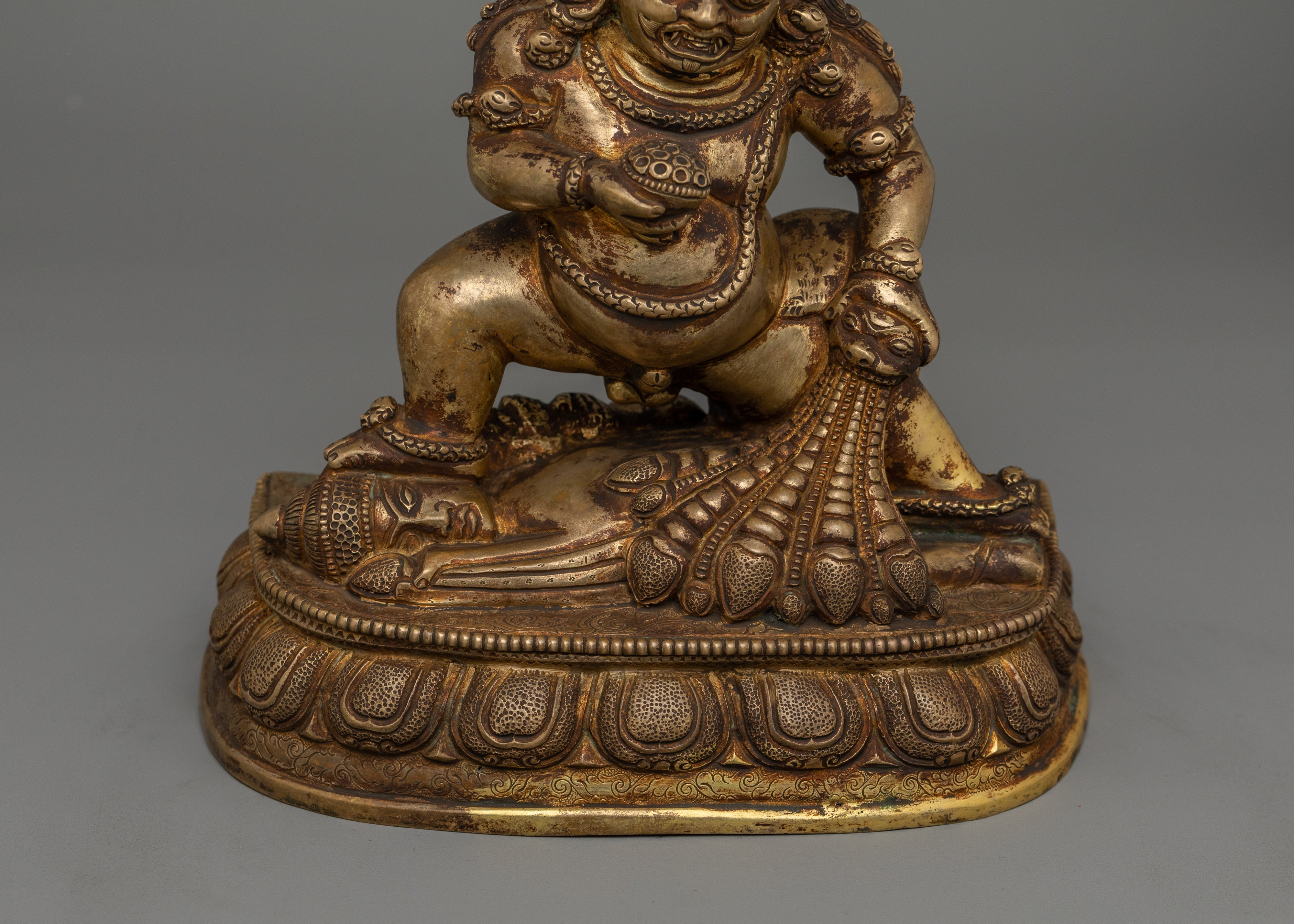 Handcrafted Black Dzambhala Statue | 24K Gold Gilded Artwork