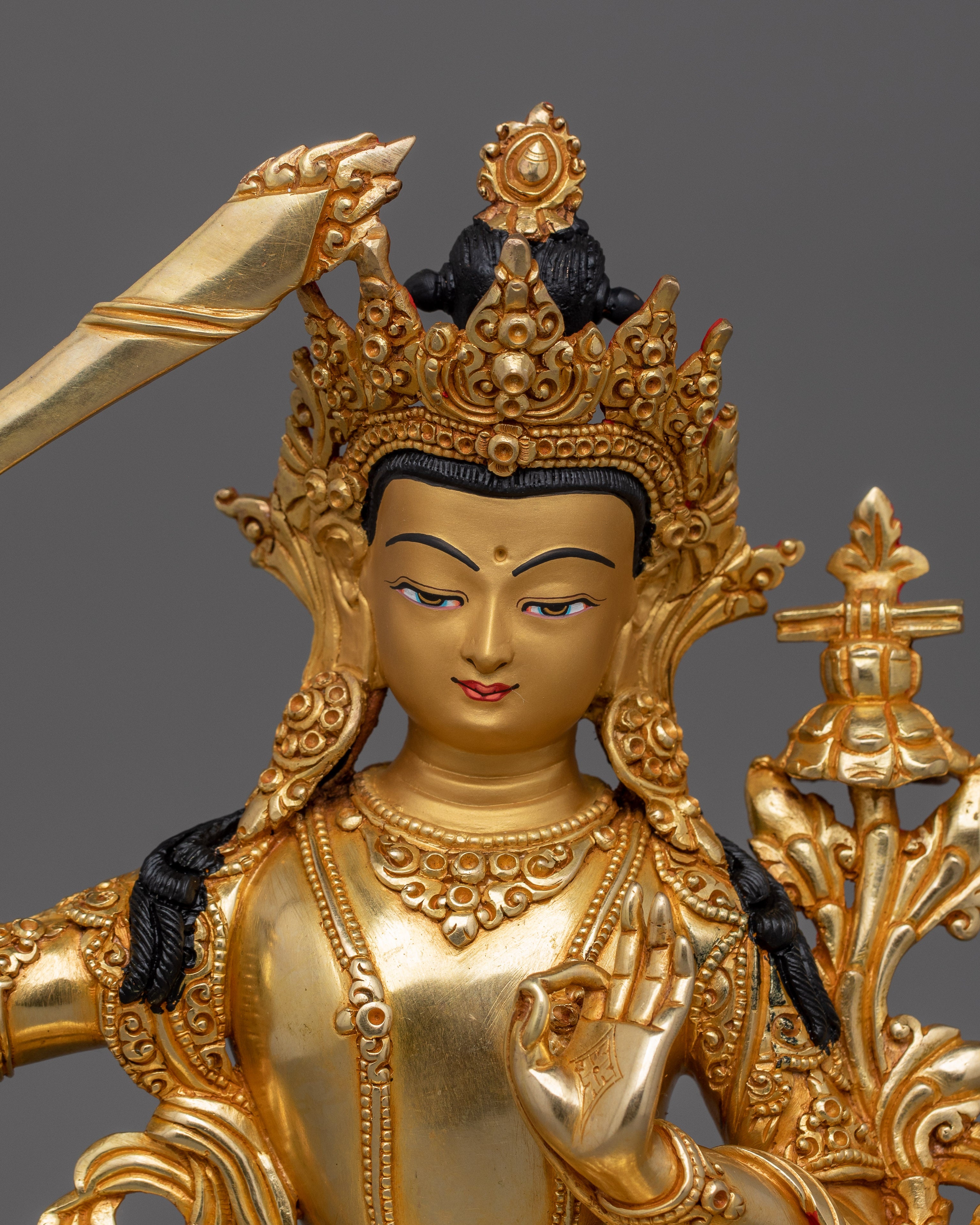 Handcrafted Gold Gilded Manjushri Goddess Statue | Symbol of Wisdom