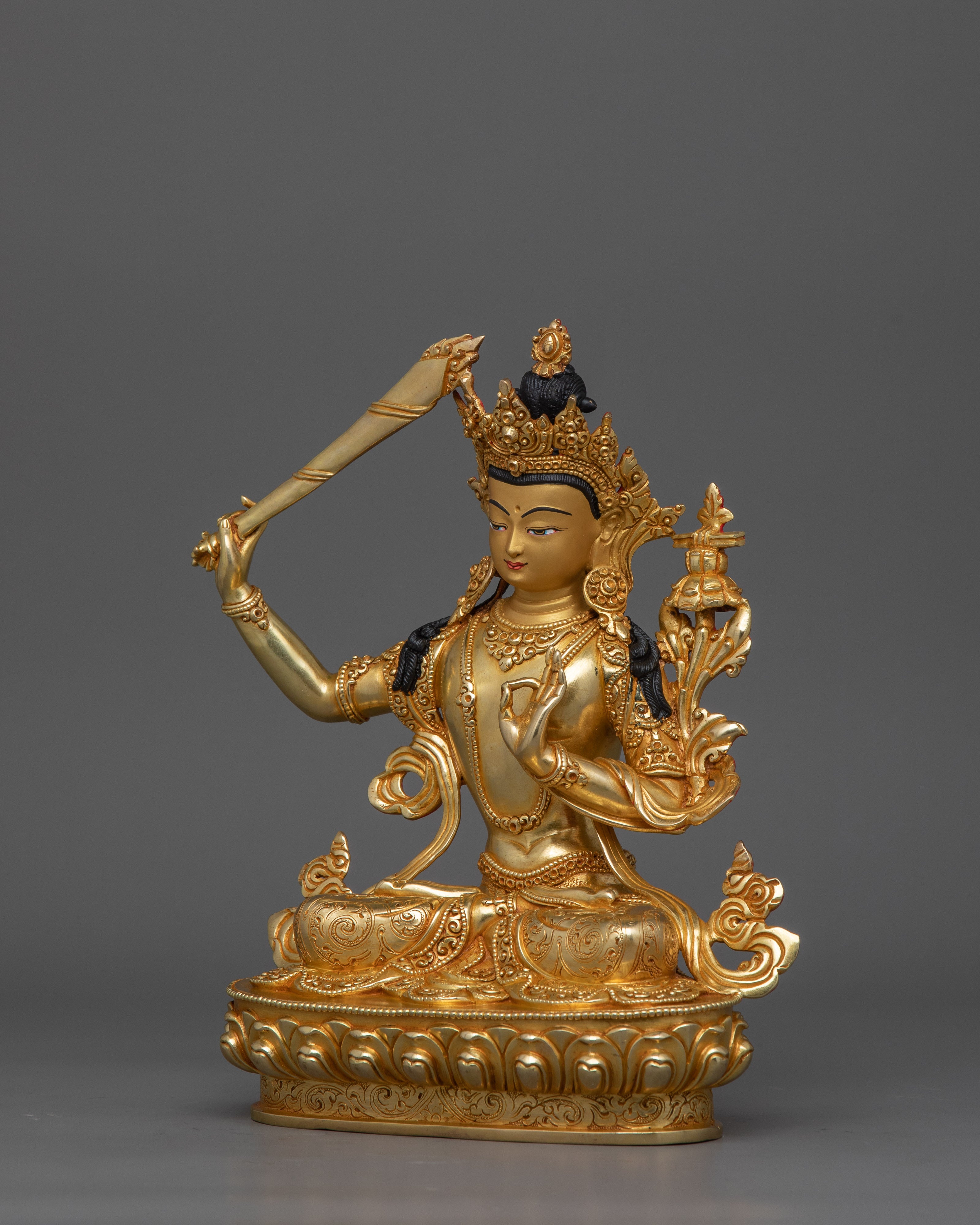 Handcrafted Gold Gilded Manjushri Goddess Statue | Symbol of Wisdom