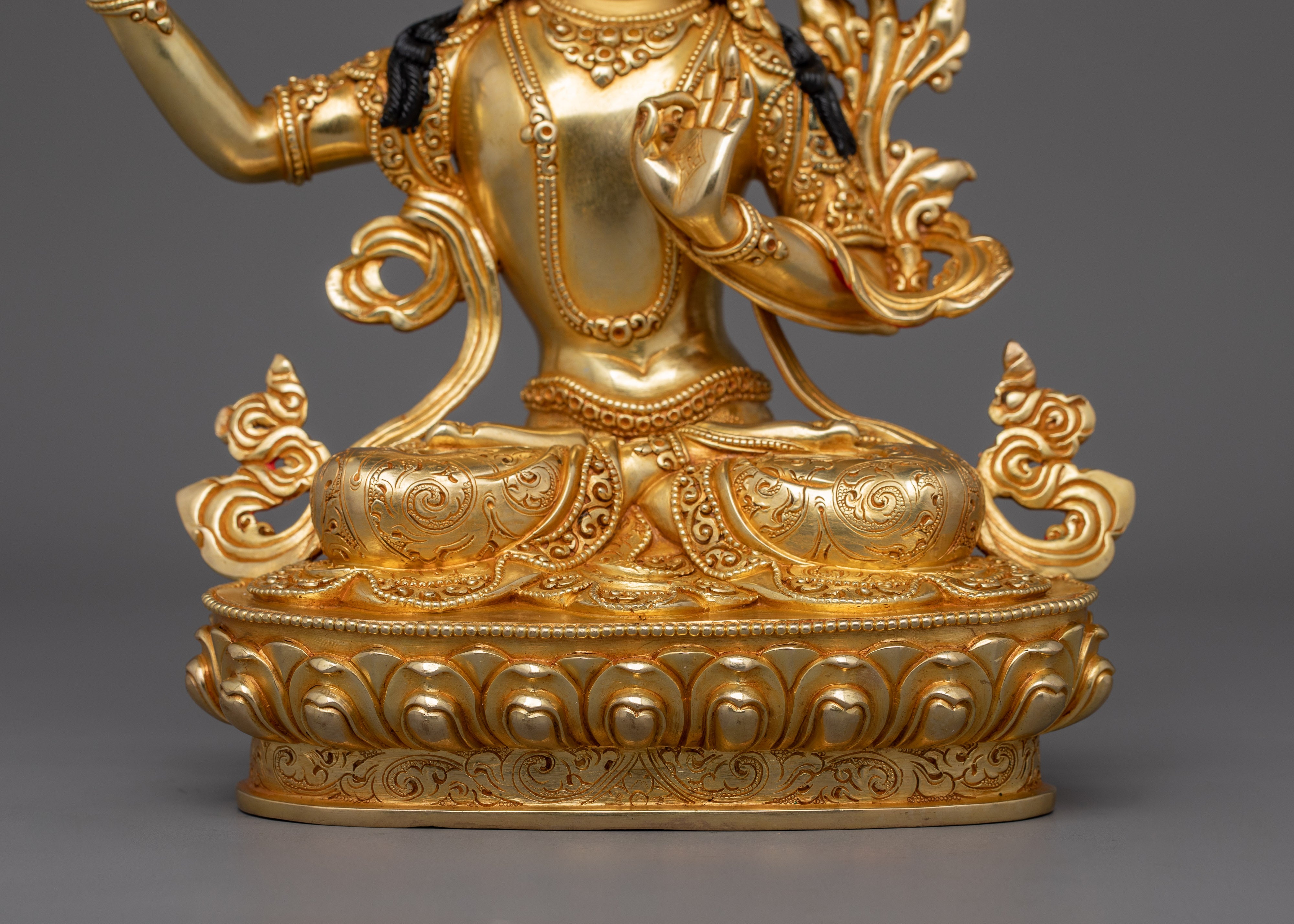 Handcrafted Gold Gilded Manjushri Goddess Statue | Symbol of Wisdom