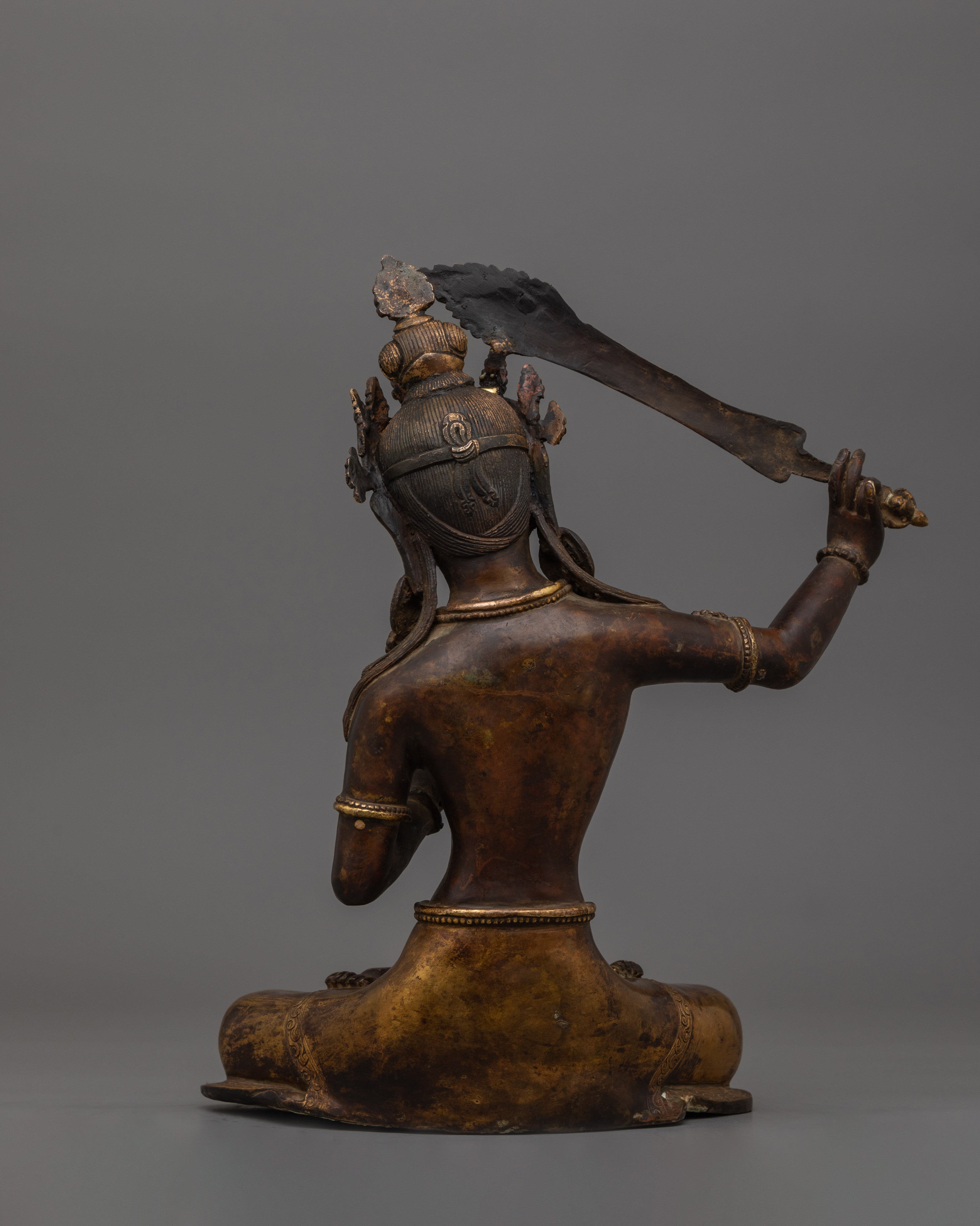 Antique Finished Manjushri Goddess Statue | 24K Gold Gilded Sculpture