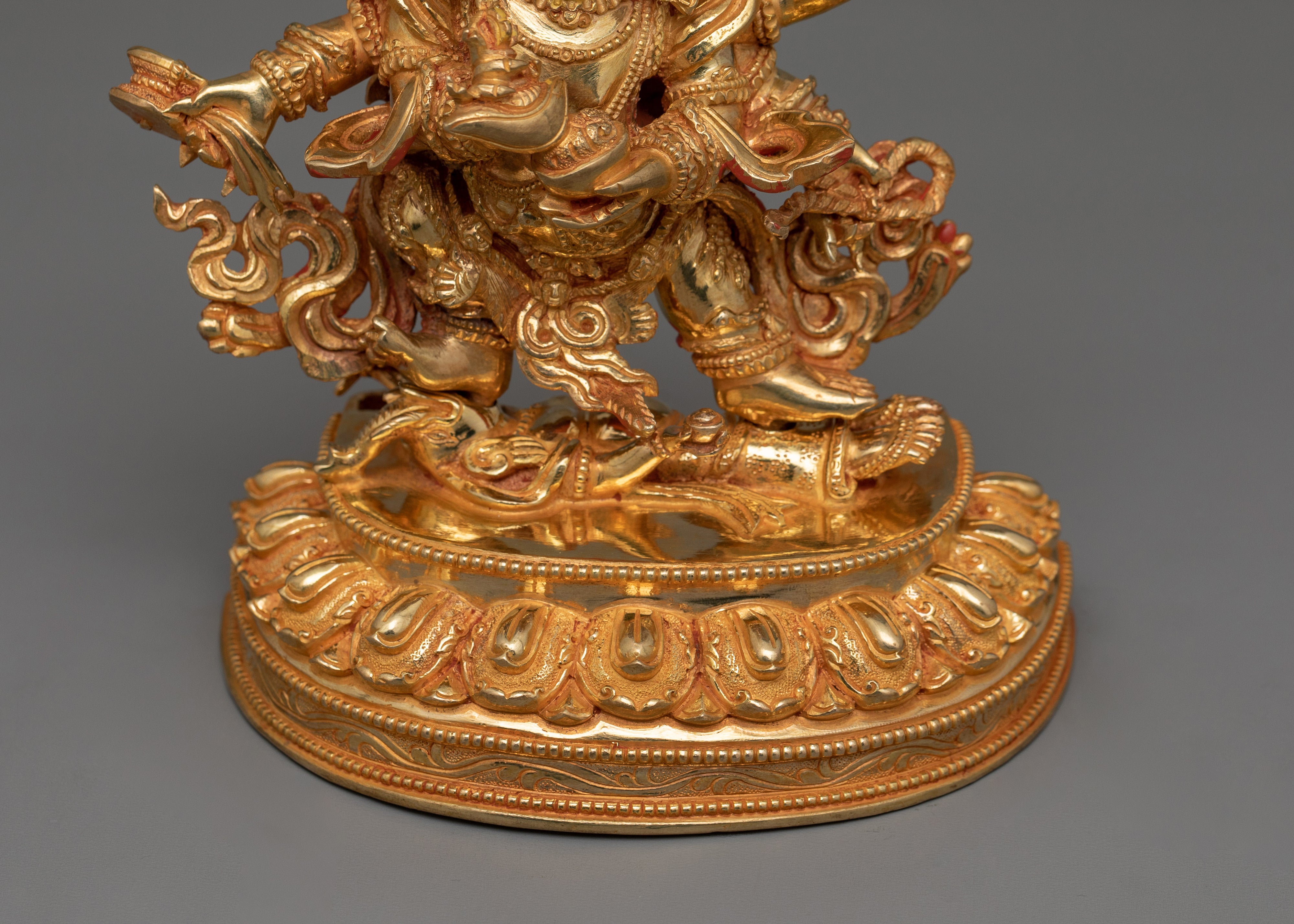 Dharma Protector Deity Six Armed Mahakala Statue | 24K Gold Gilded Art