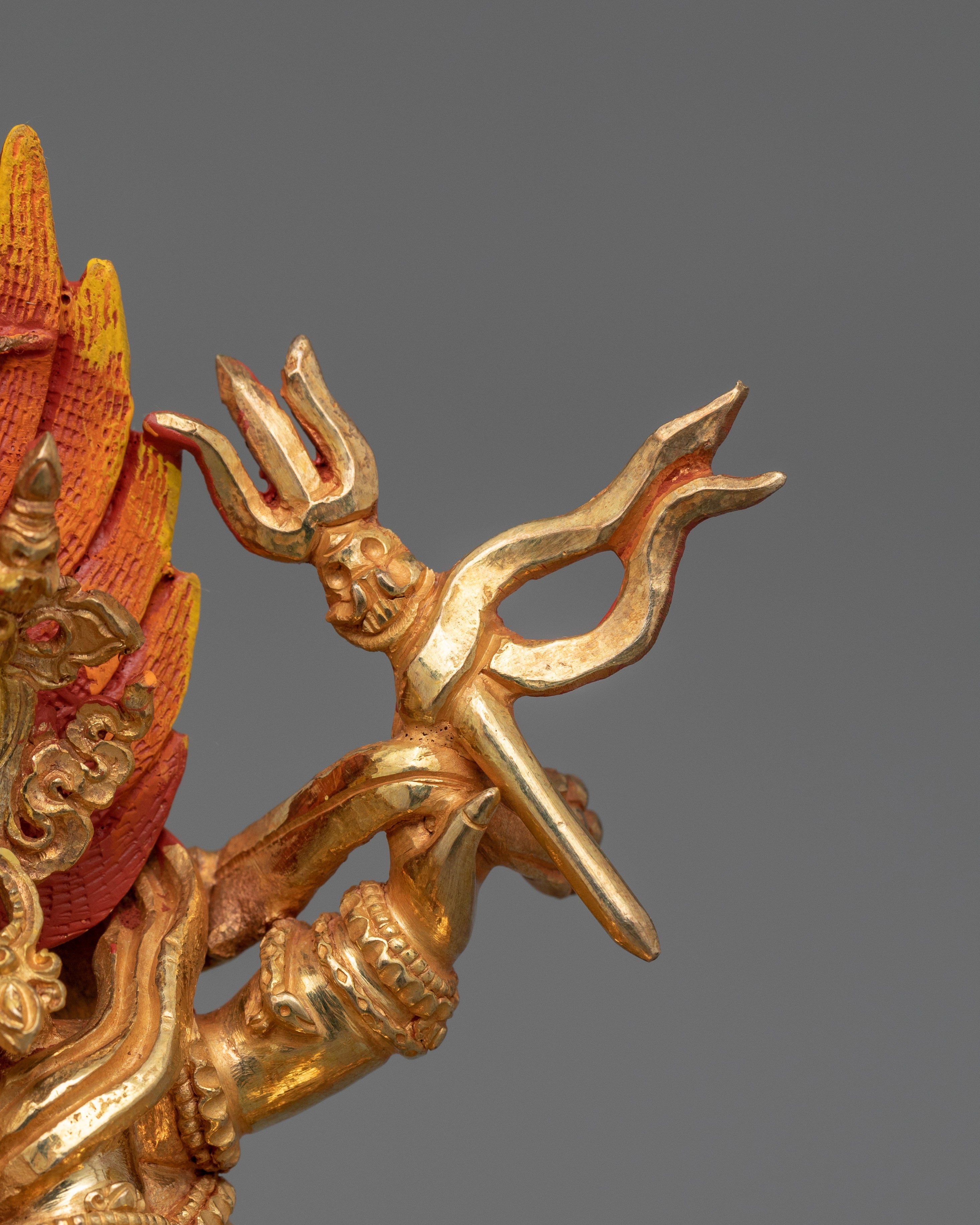 Dharma Protector Deity Six Armed Mahakala Statue | 24K Gold Gilded Art