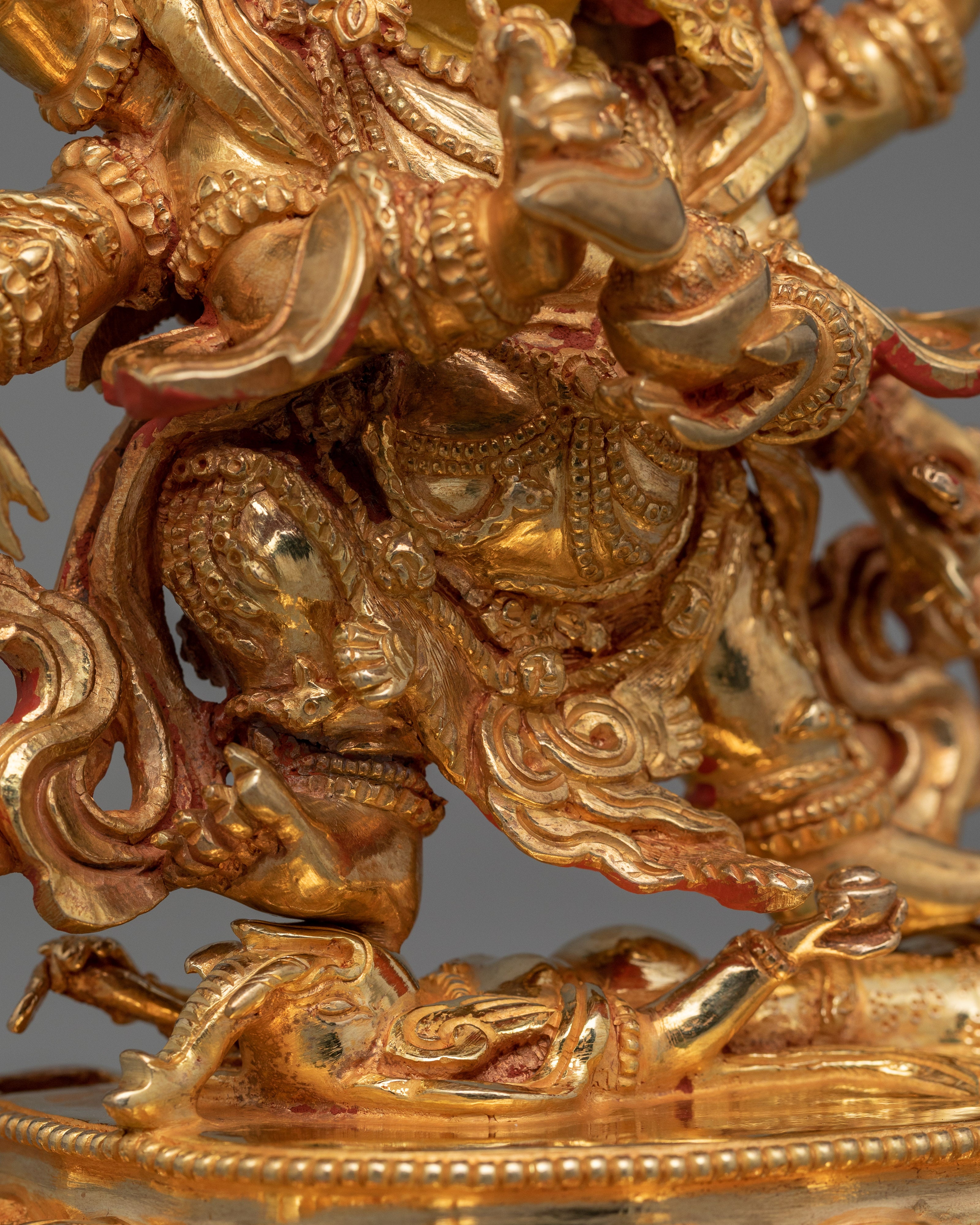 Dharma Protector Deity Six Armed Mahakala Statue | 24K Gold Gilded Art
