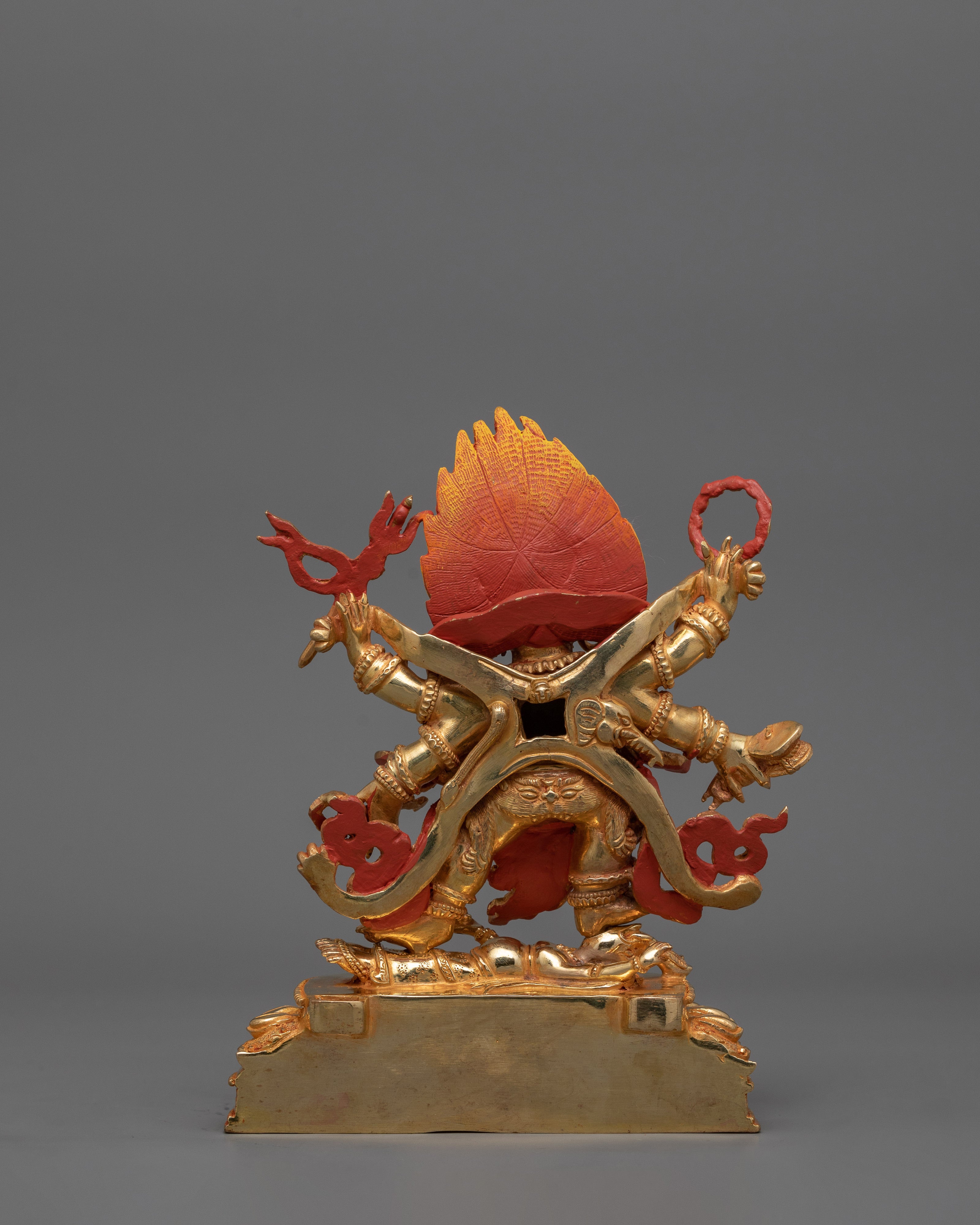 Dharma Protector Deity Six Armed Mahakala Statue | 24K Gold Gilded Art