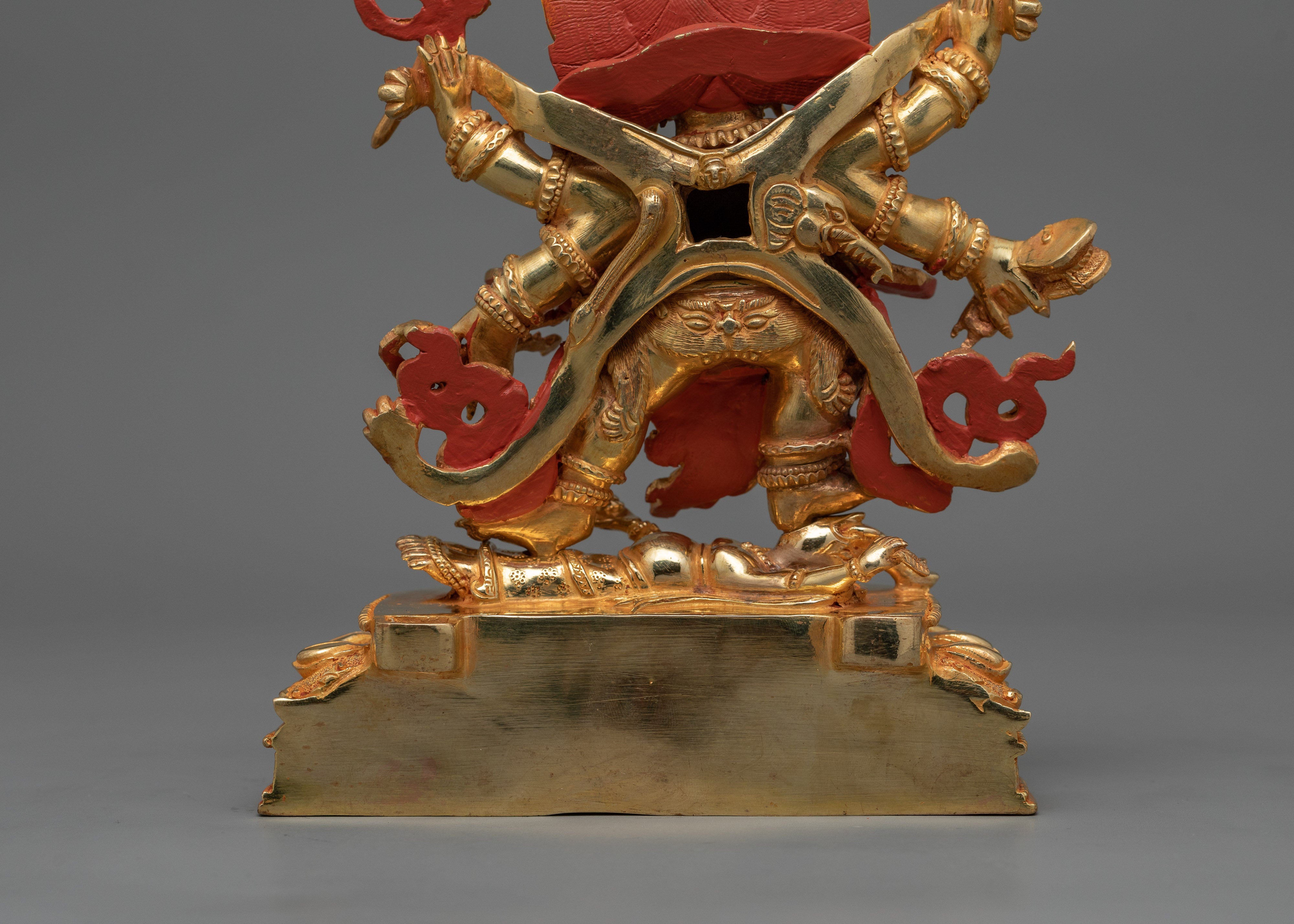 Dharma Protector Deity Six Armed Mahakala Statue | 24K Gold Gilded Art