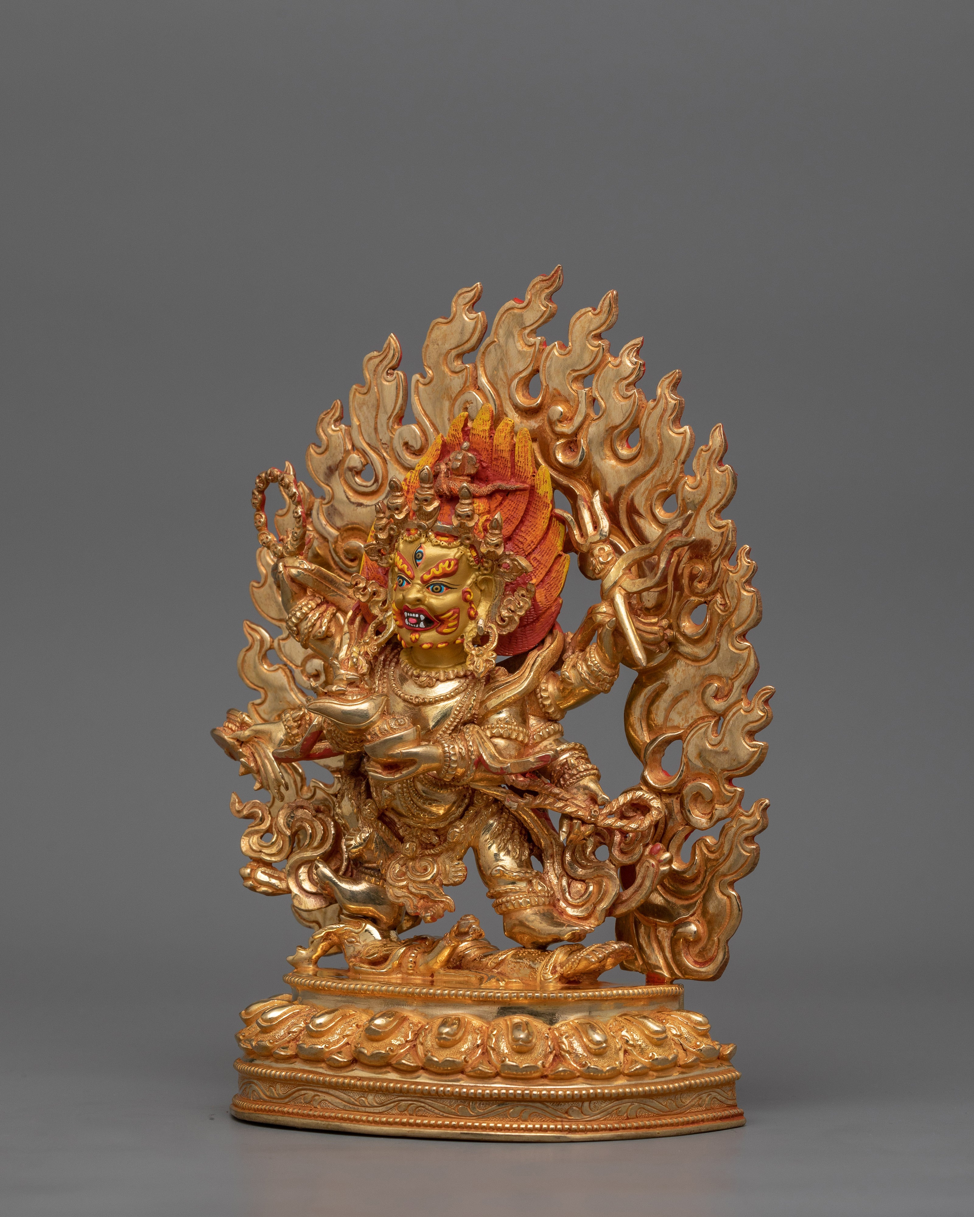 Dharma Protector Deity Six Armed Mahakala Statue | 24K Gold Gilded Art