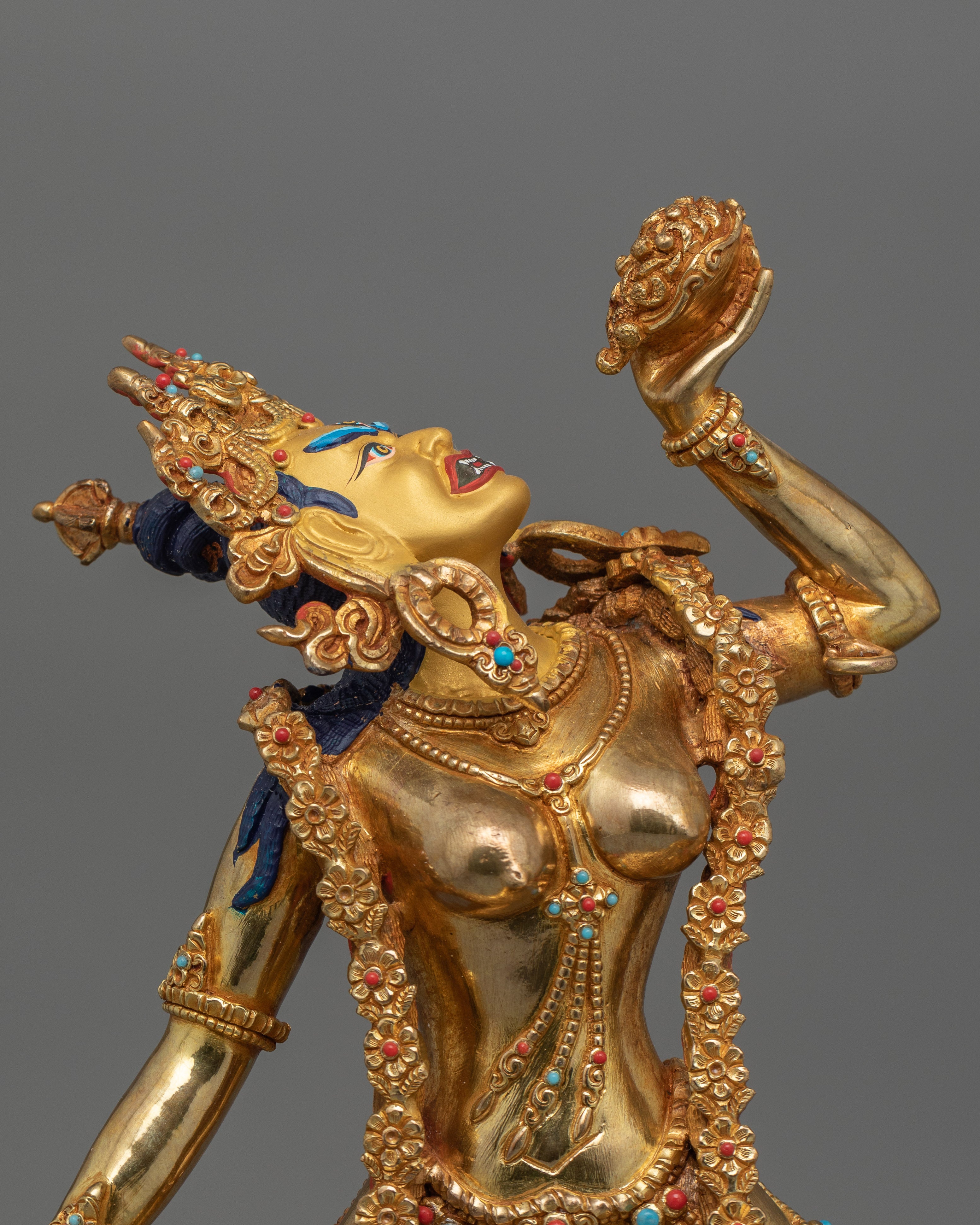 24k Gold Gilded Vajrayogini Statue | Handmade Wrathful Female Deity