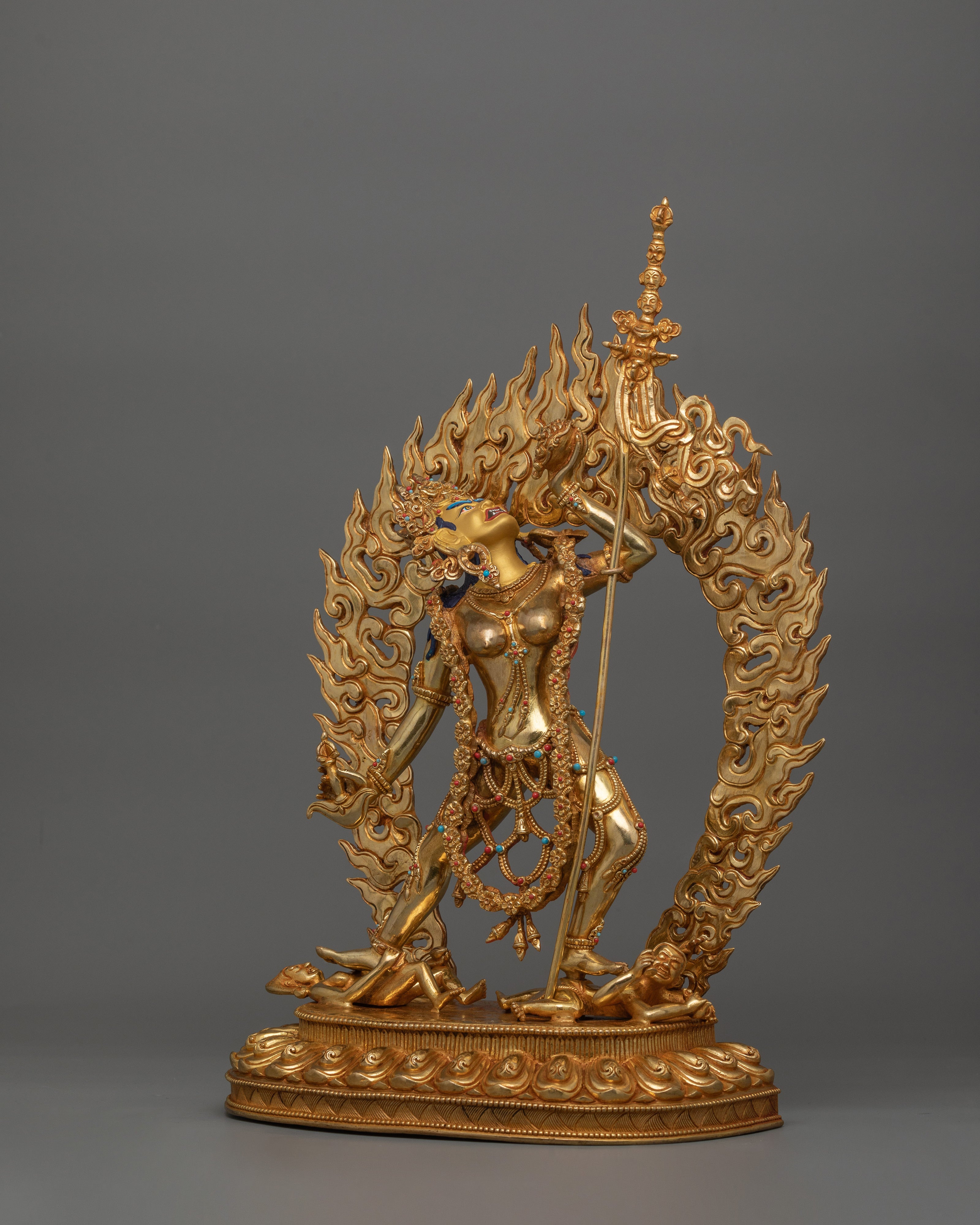 24k Gold Gilded Vajrayogini Statue | Handmade Wrathful Female Deity