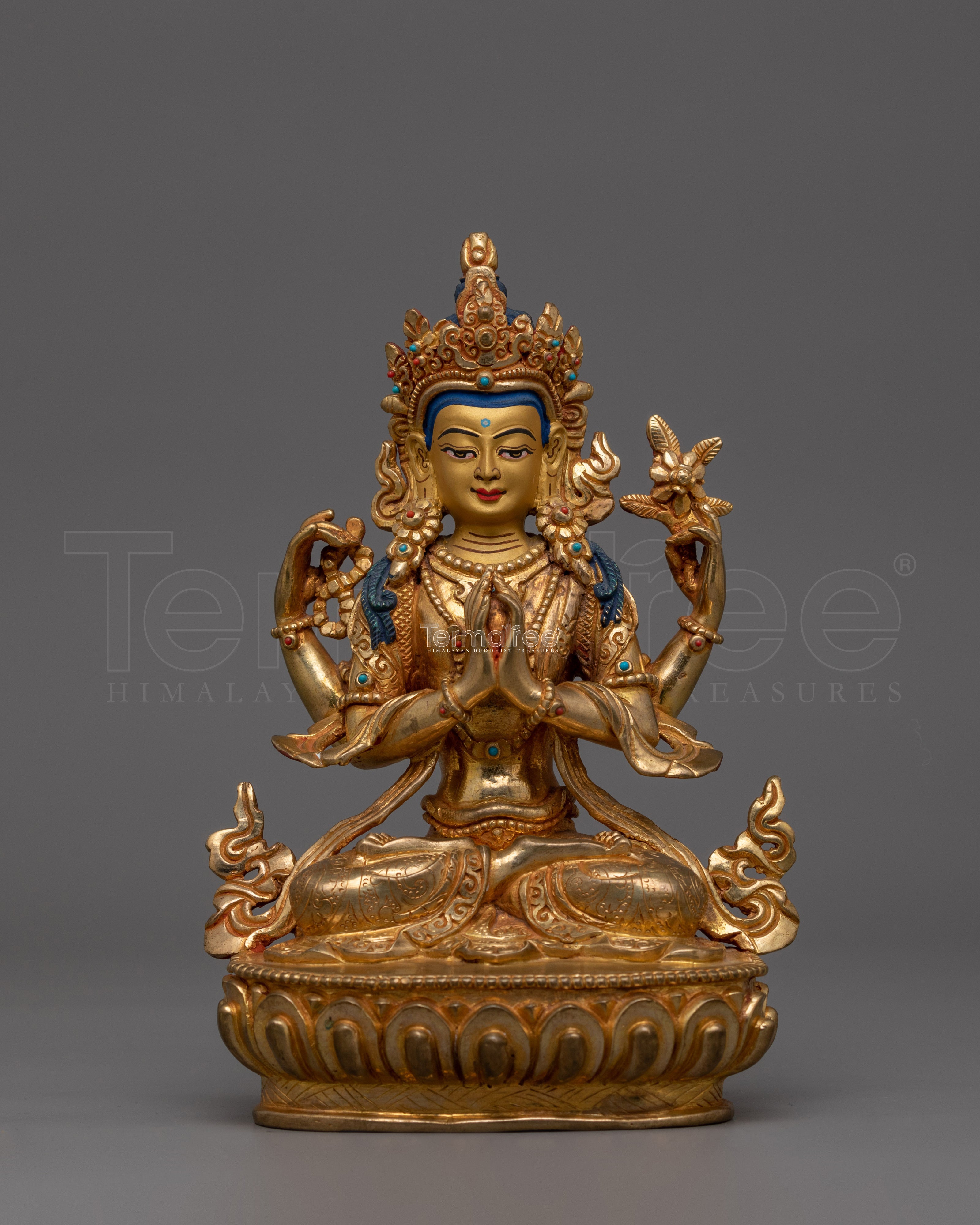 Traditional Himalayan Artwork Chenrezig Statue | Deity With Four Armed