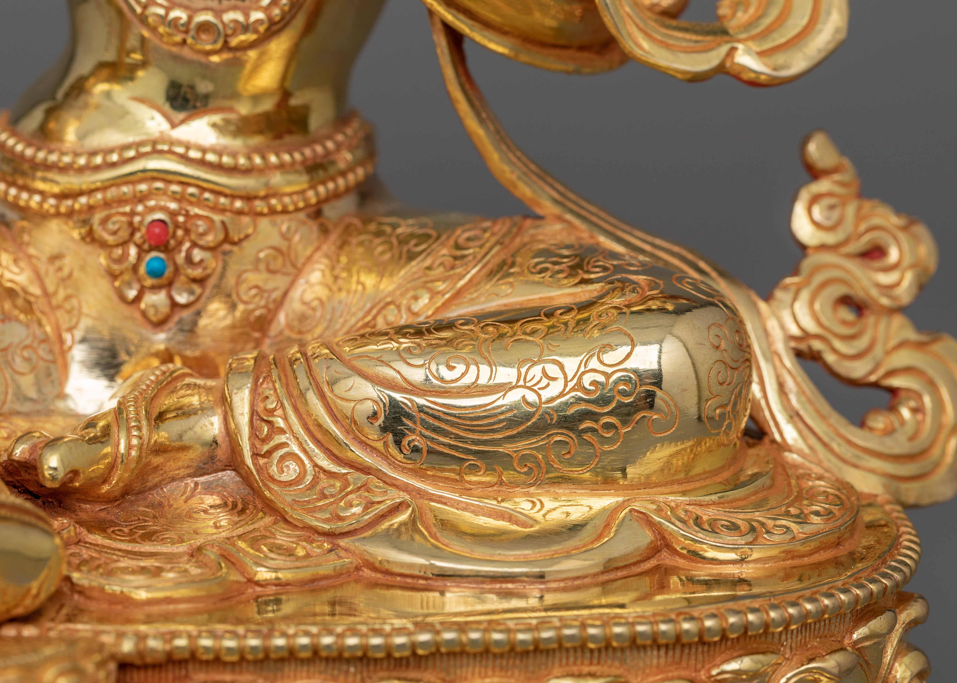 Beautiful Goddess Green Tara Statue | 24K Gold Gilded Sculpture