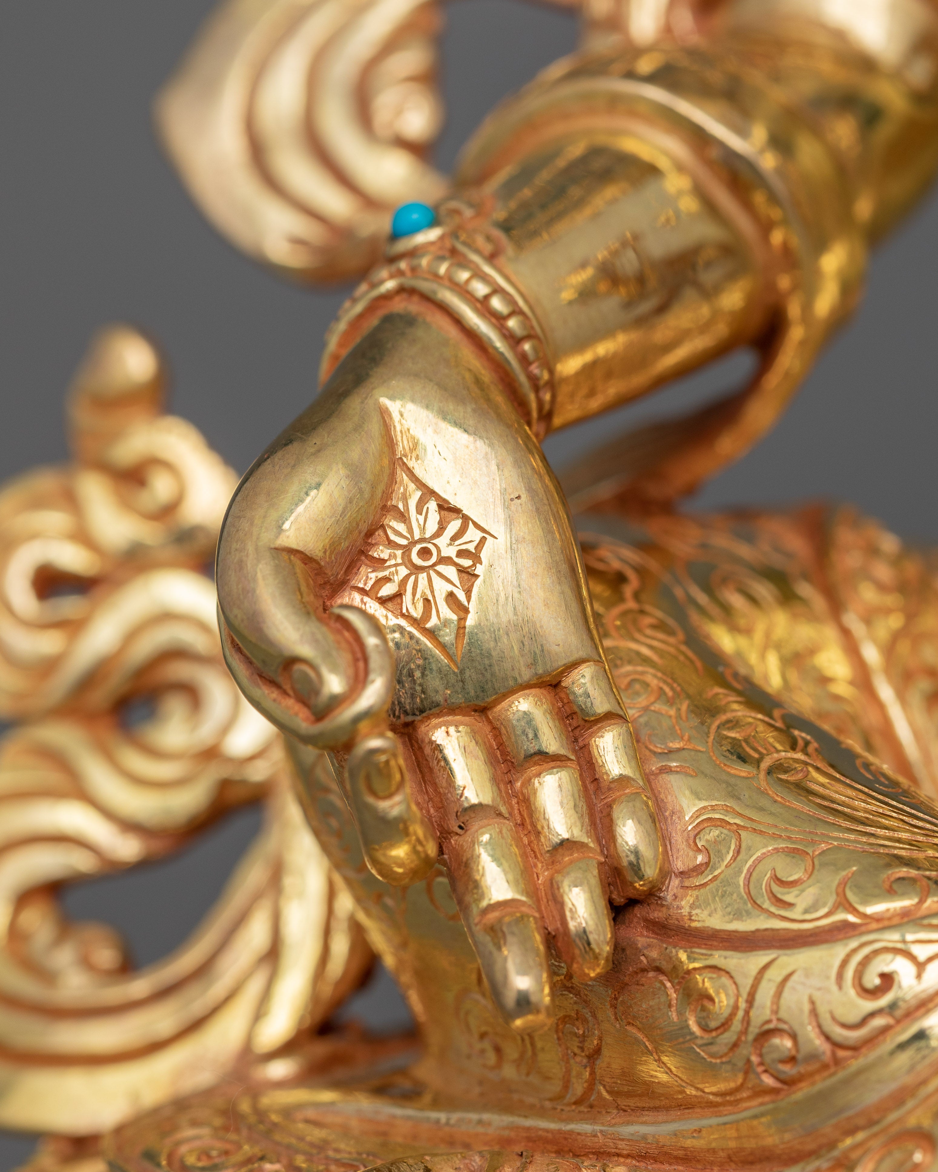 Beautiful Goddess Green Tara Statue | 24K Gold Gilded Sculpture