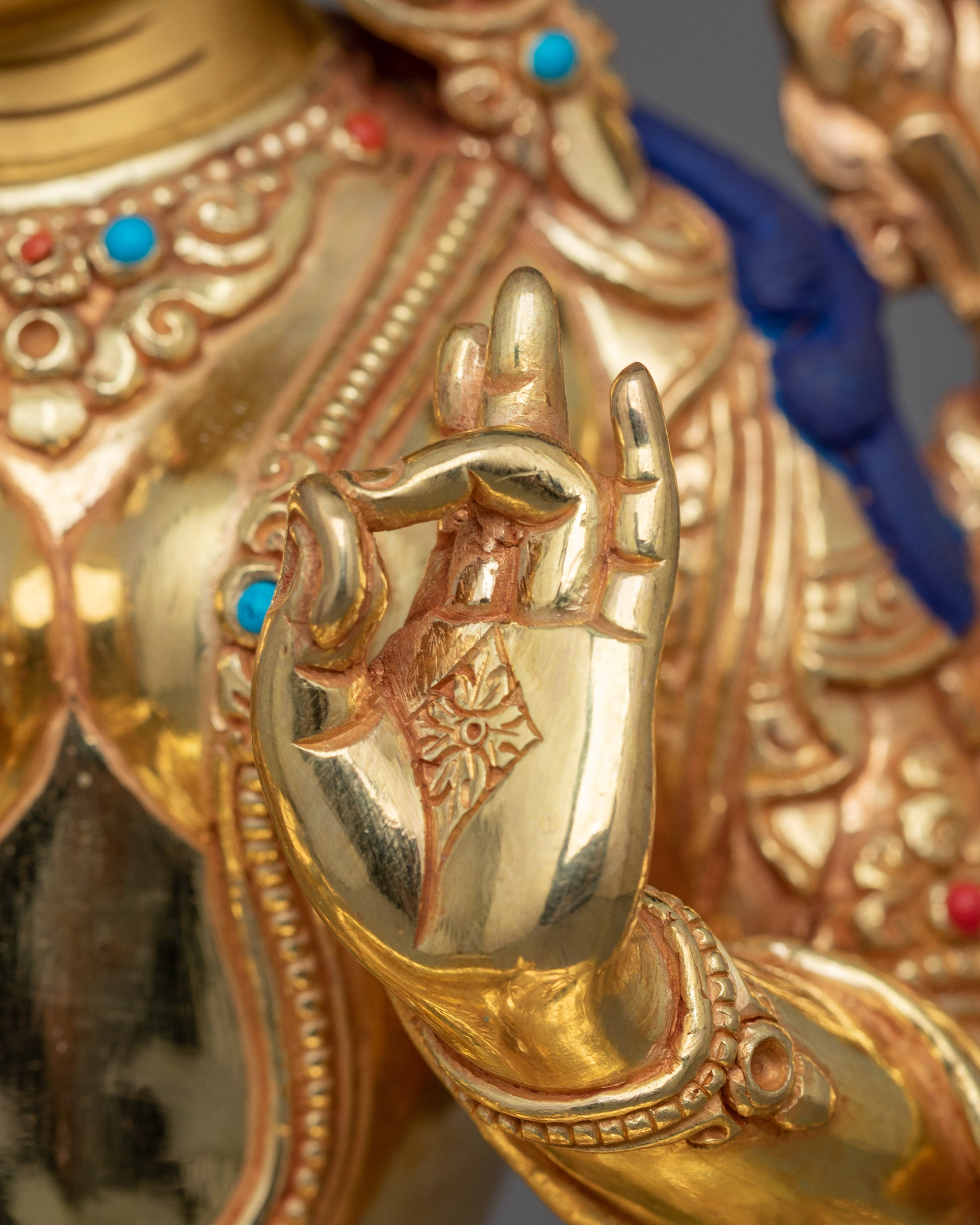 Beautiful Goddess Green Tara Statue | 24K Gold Gilded Sculpture