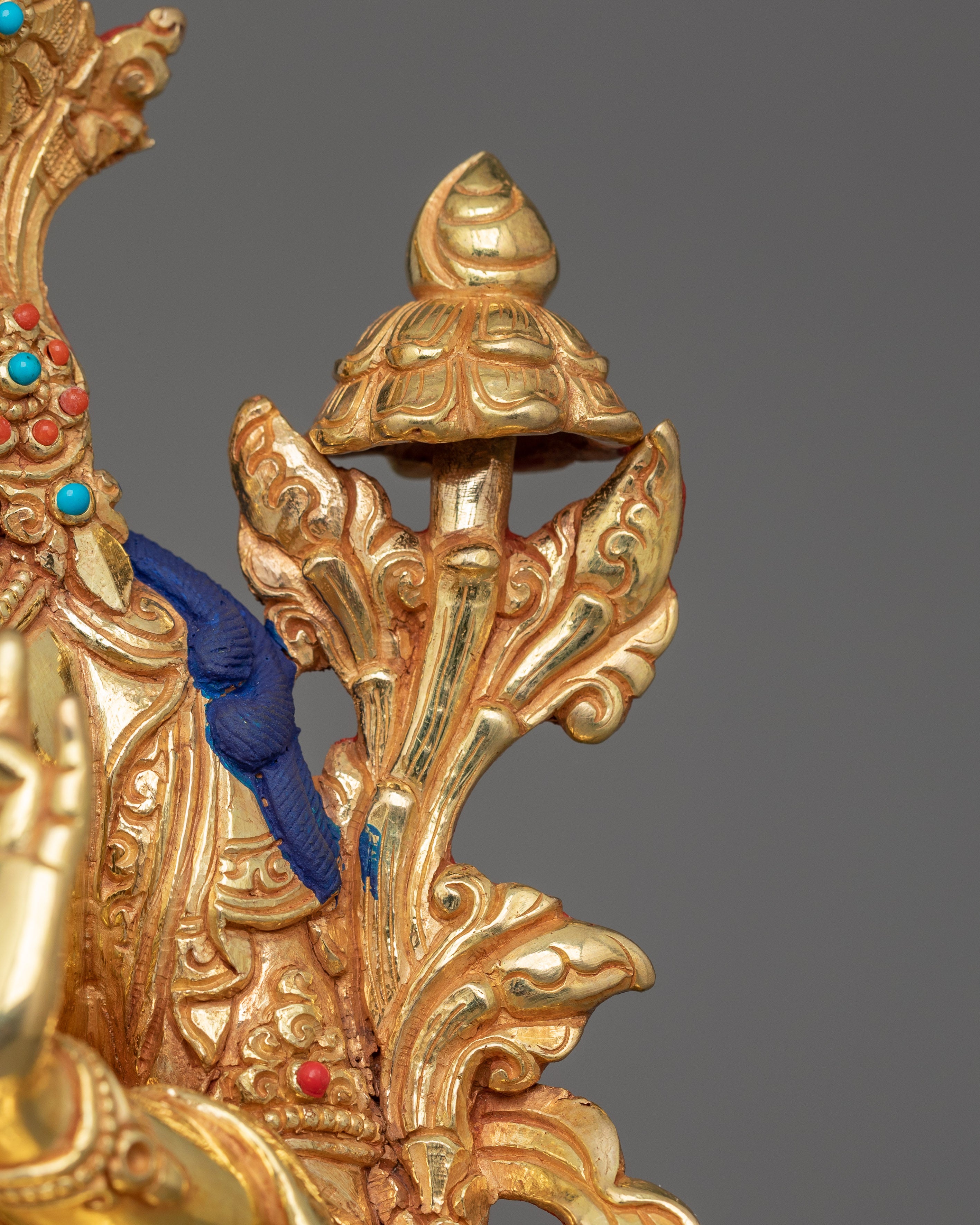 Beautiful Goddess Green Tara Statue | 24K Gold Gilded Sculpture