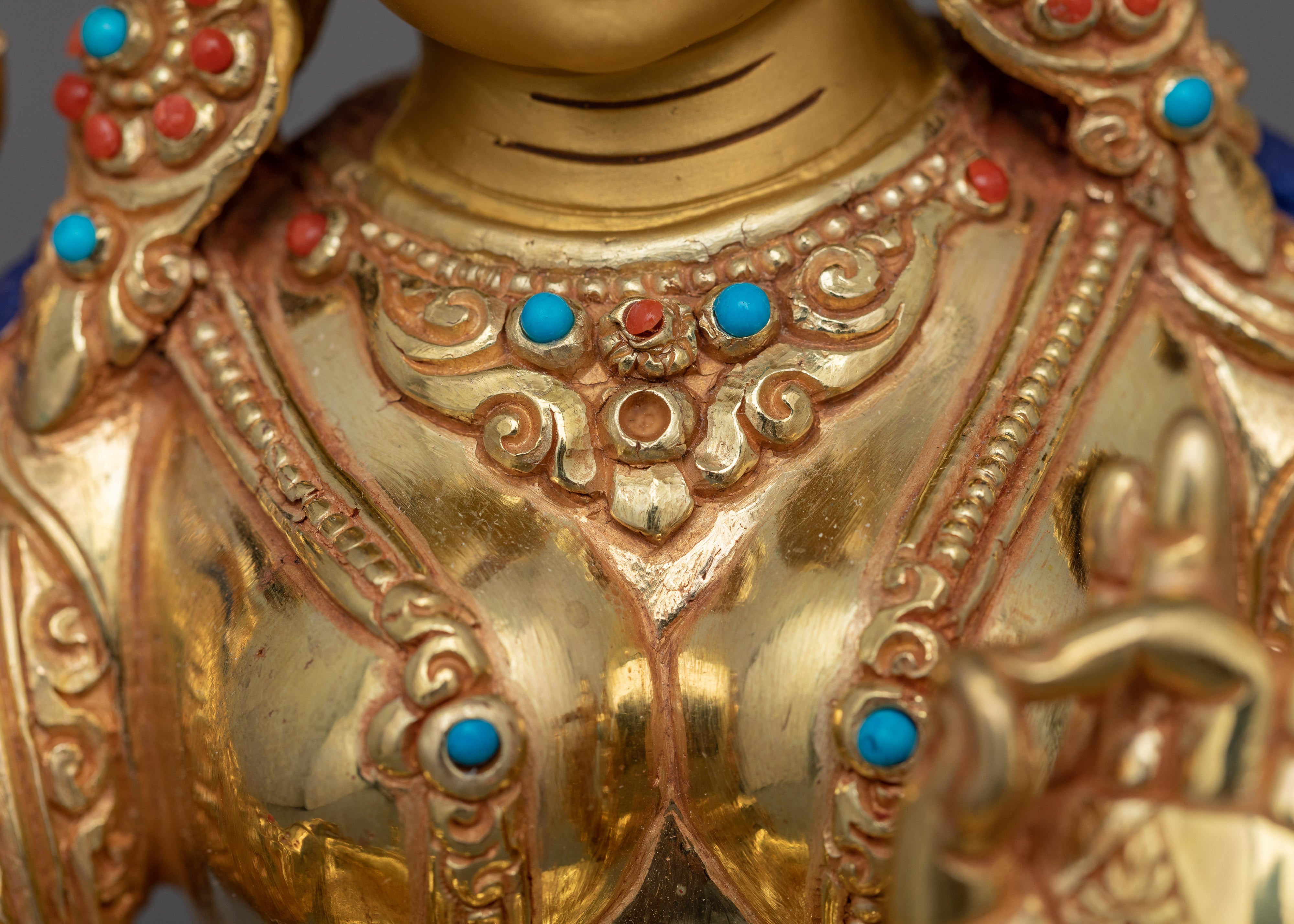 Beautiful Goddess Green Tara Statue | 24K Gold Gilded Sculpture