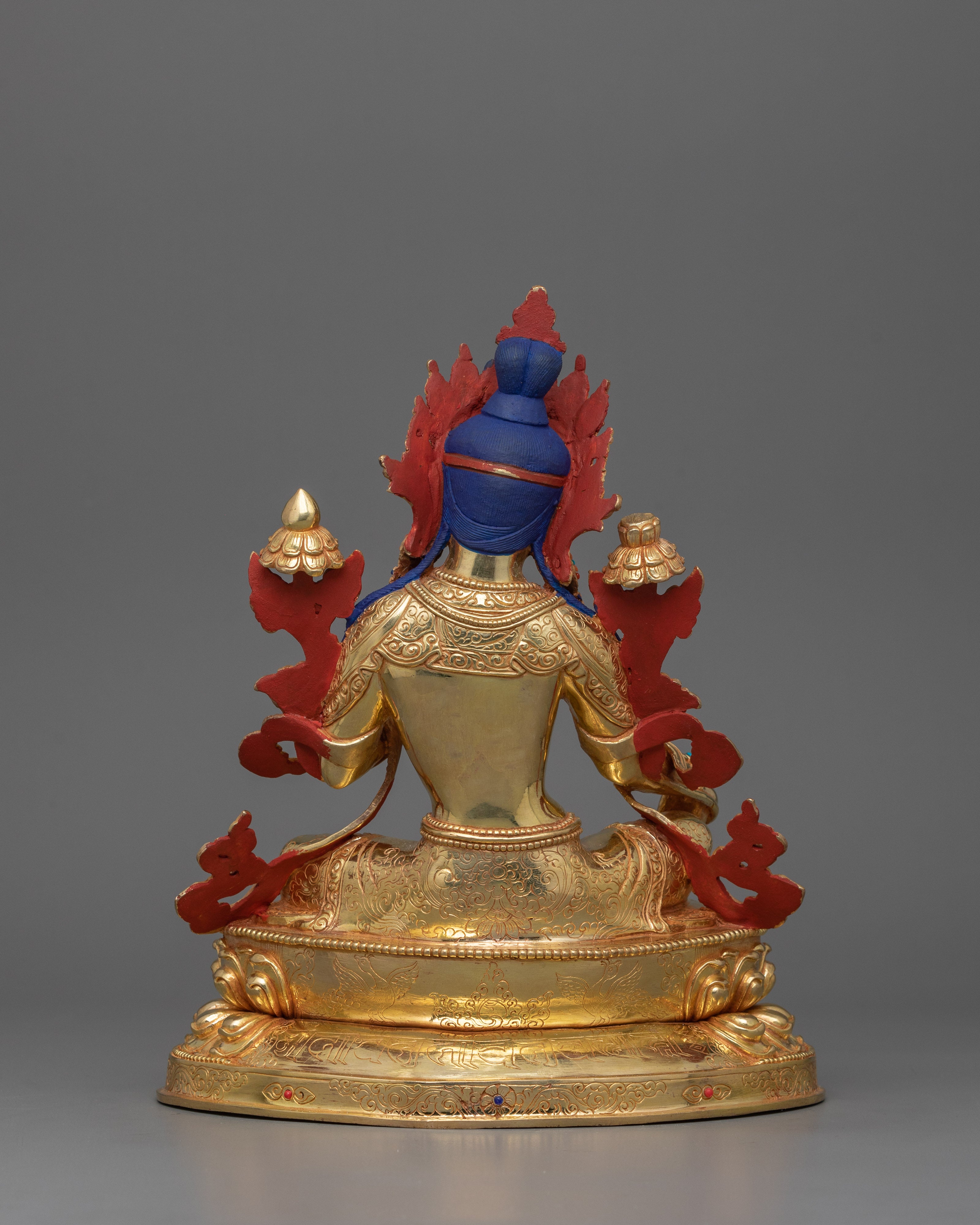 Beautiful Goddess Green Tara Statue | 24K Gold Gilded Sculpture