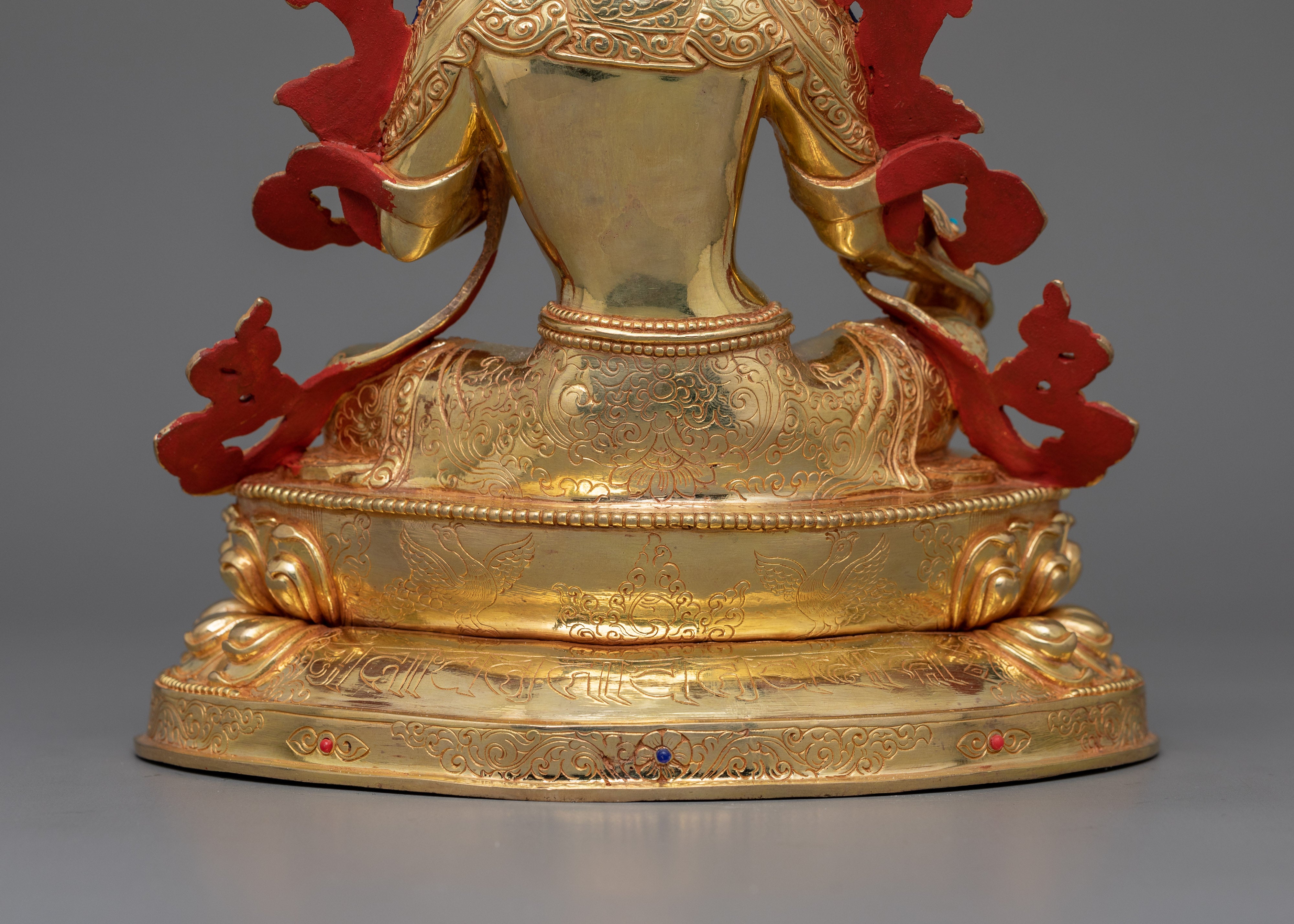 Beautiful Goddess Green Tara Statue | 24K Gold Gilded Sculpture