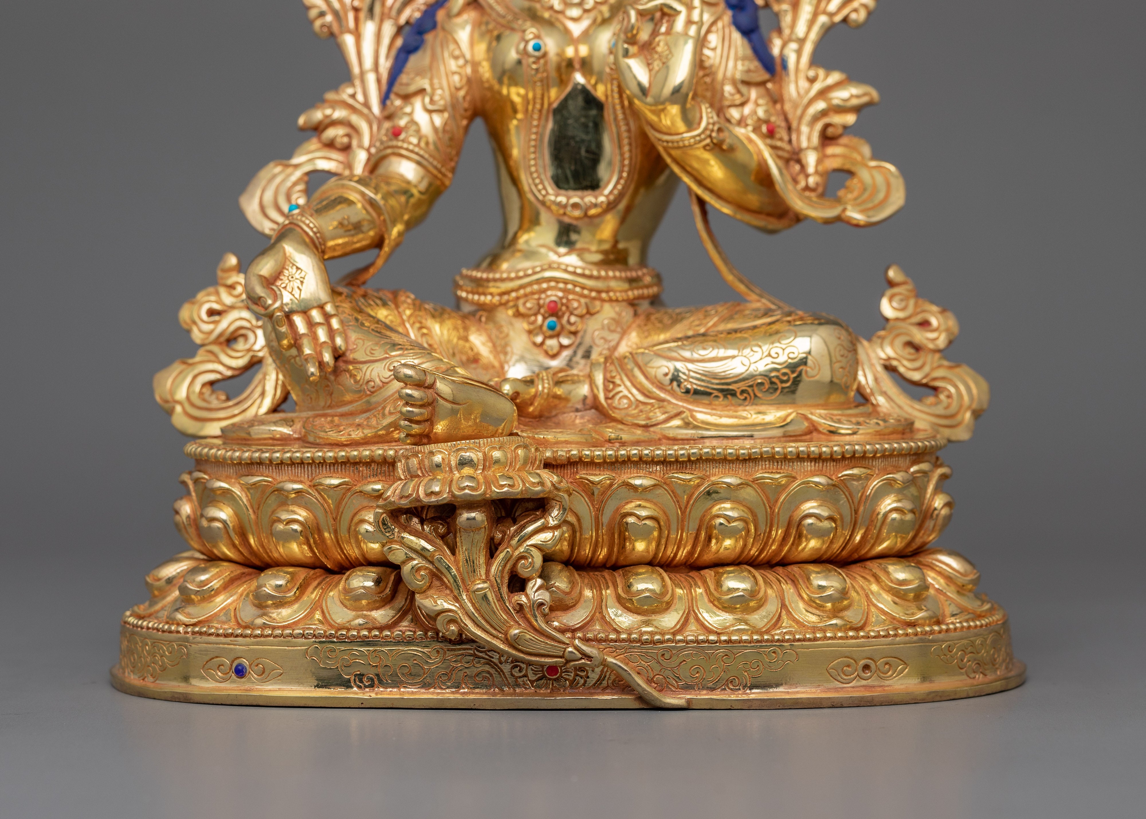 Beautiful Goddess Green Tara Statue | 24K Gold Gilded Sculpture