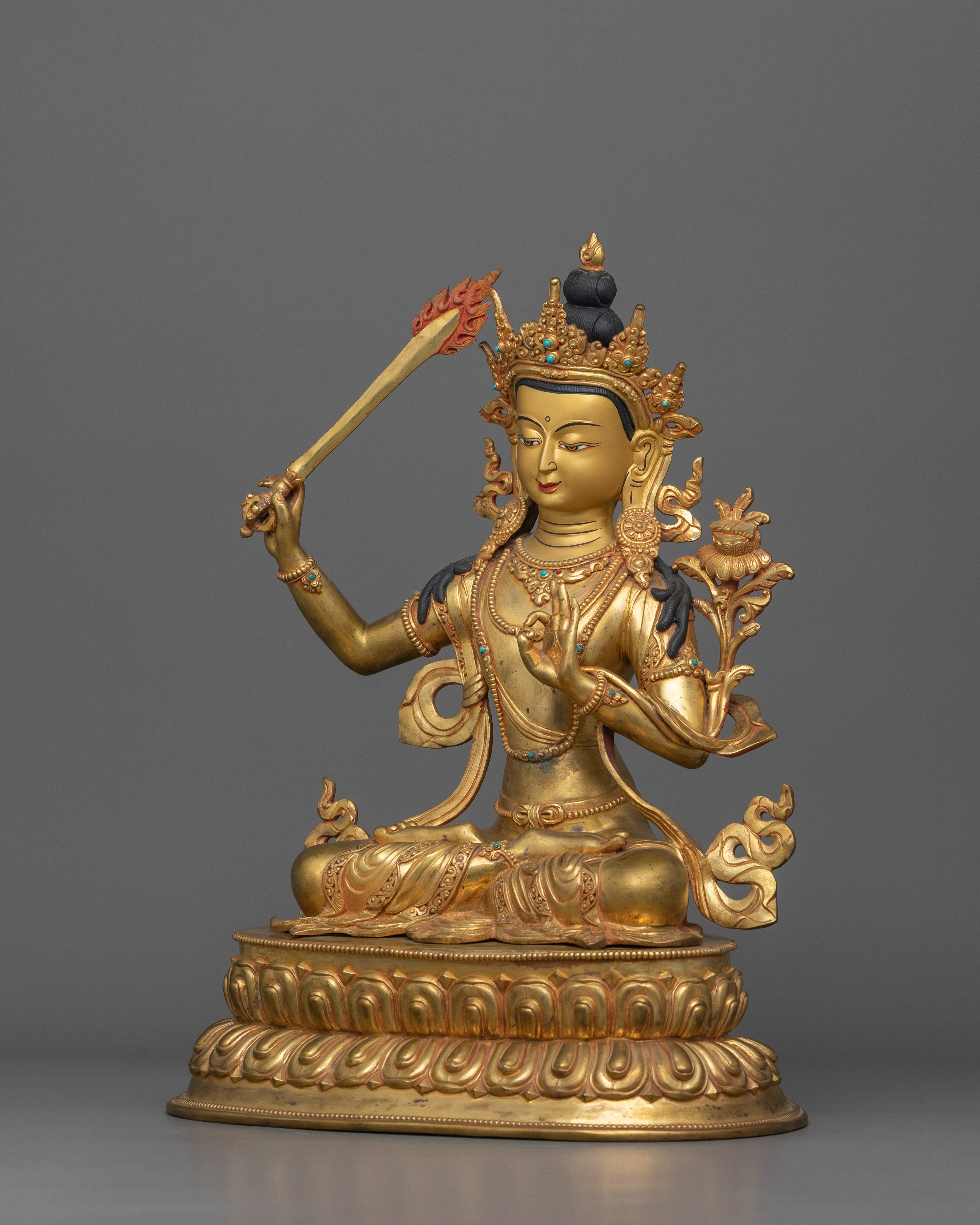 Handmade Statue of Tibetan Knowledge Deity Manjushri | The Buddha of Wisdom