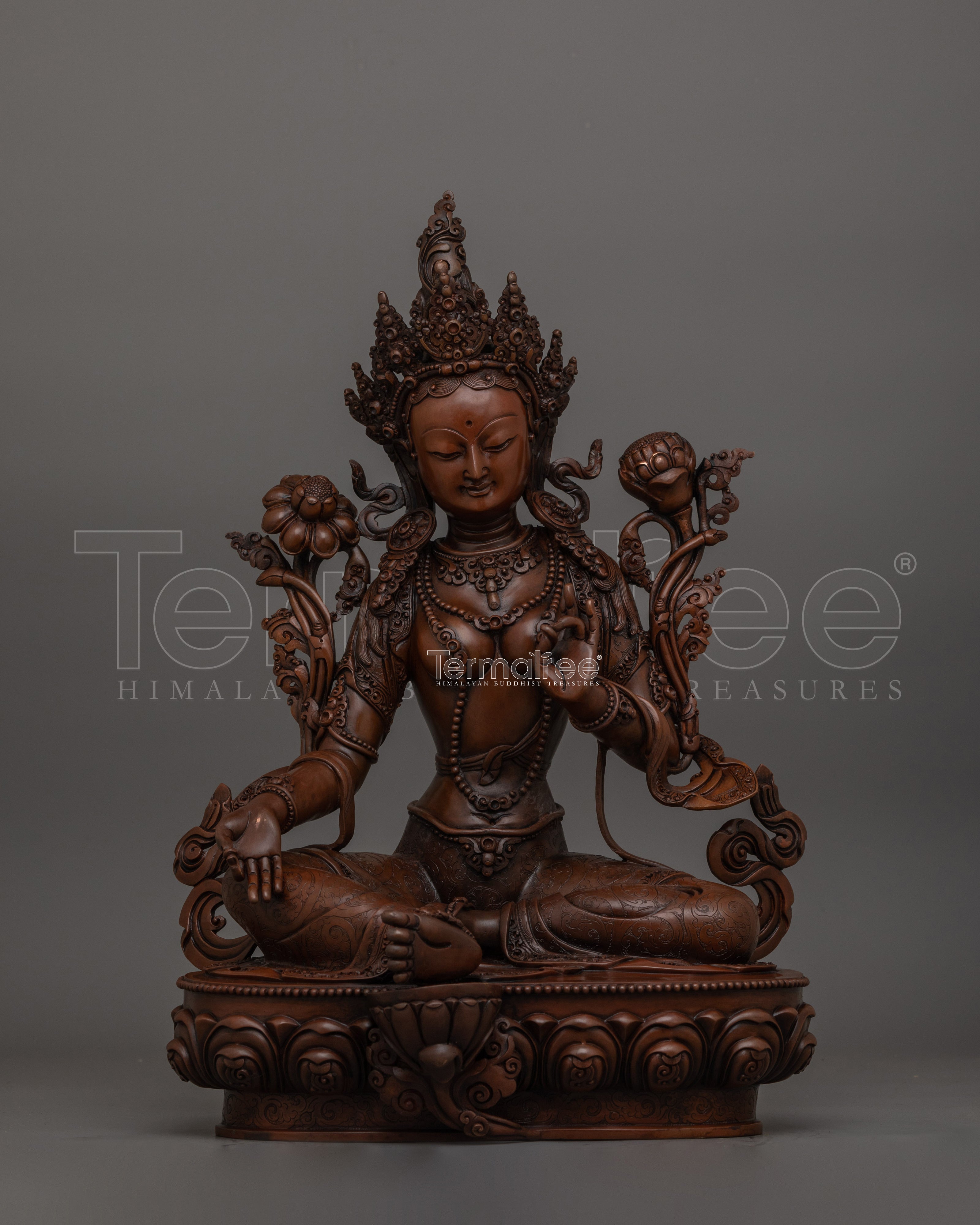 Gorgeous Green Tara With Oxidized Body Statue | Traditional Himalayan Art