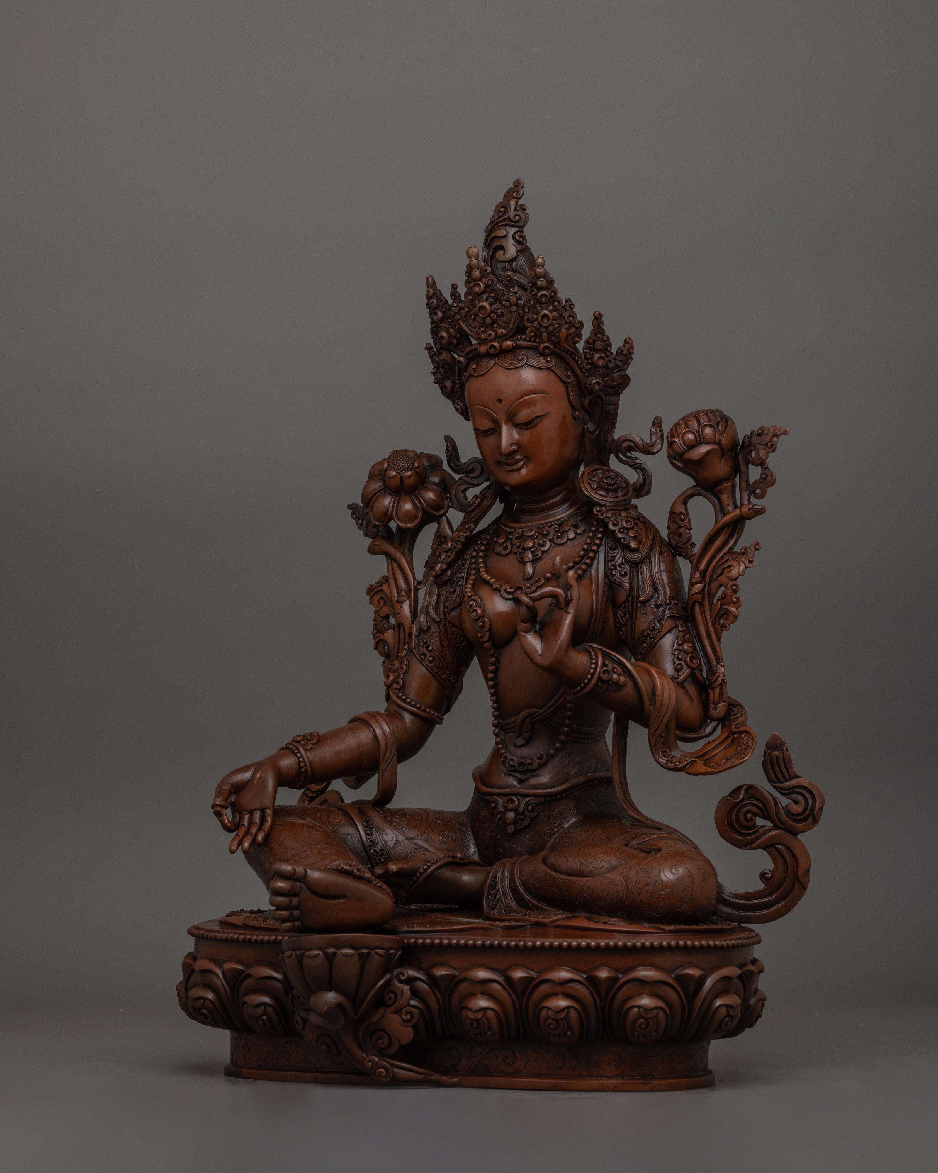 Gorgeous Green Tara With Oxidized Body Statue | Traditional Himalayan Art