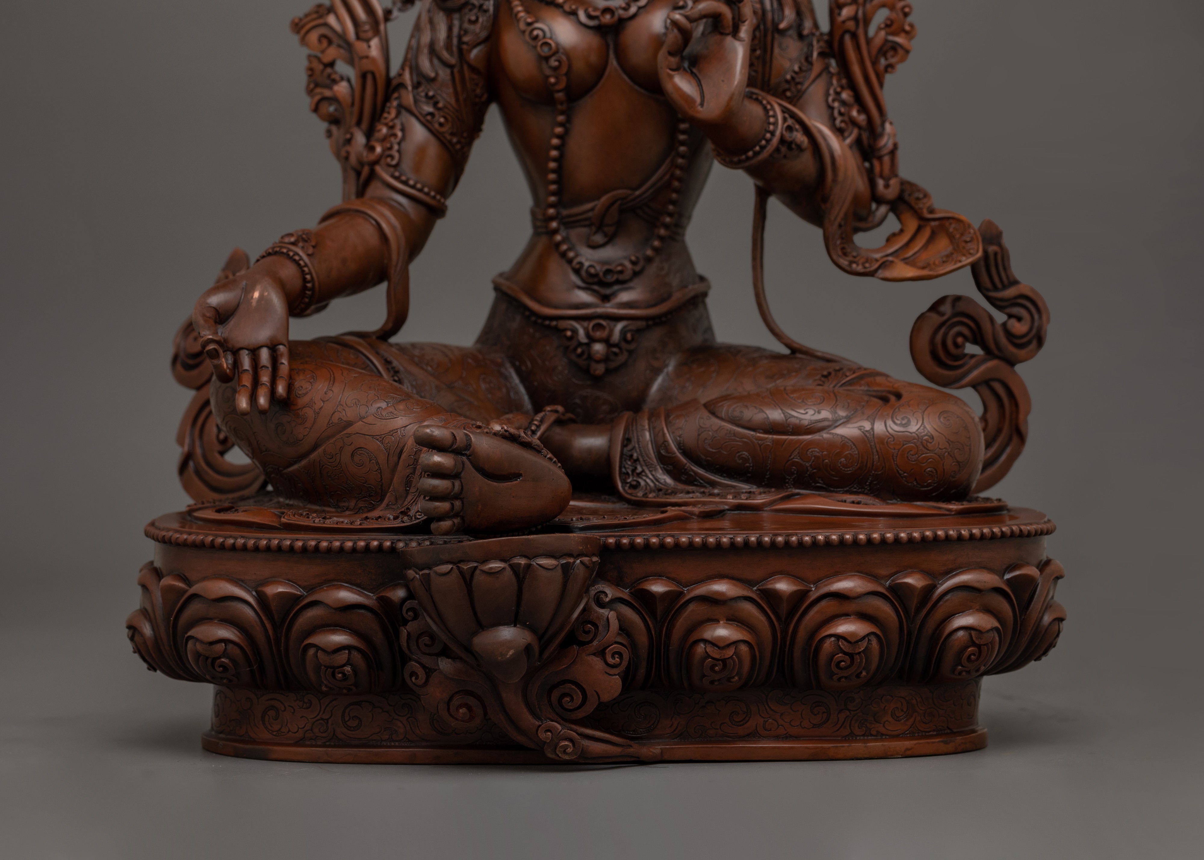 Gorgeous Green Tara With Oxidized Body Statue | Traditional Himalayan Art