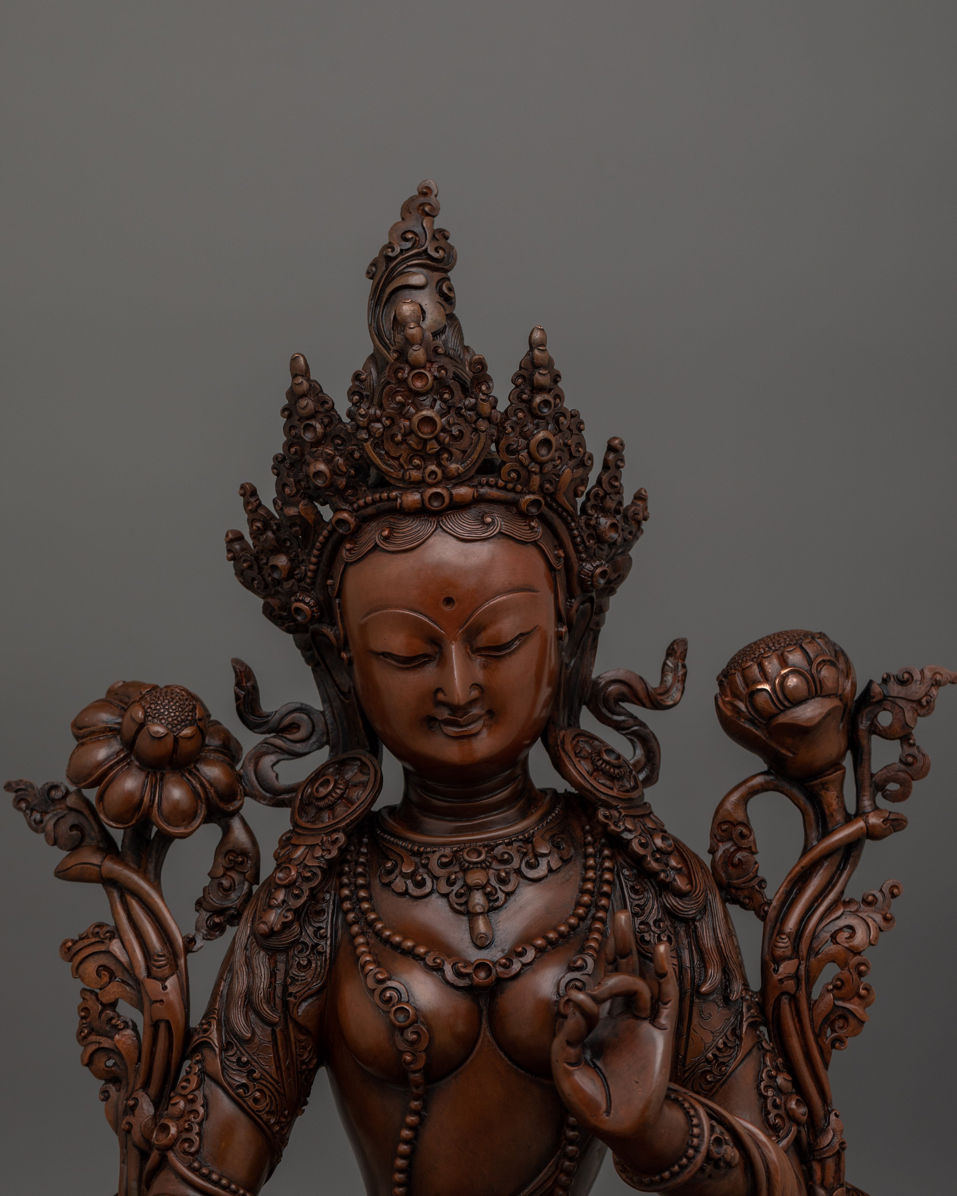 Gorgeous Green Tara With Oxidized Body Statue | Traditional Himalayan Art