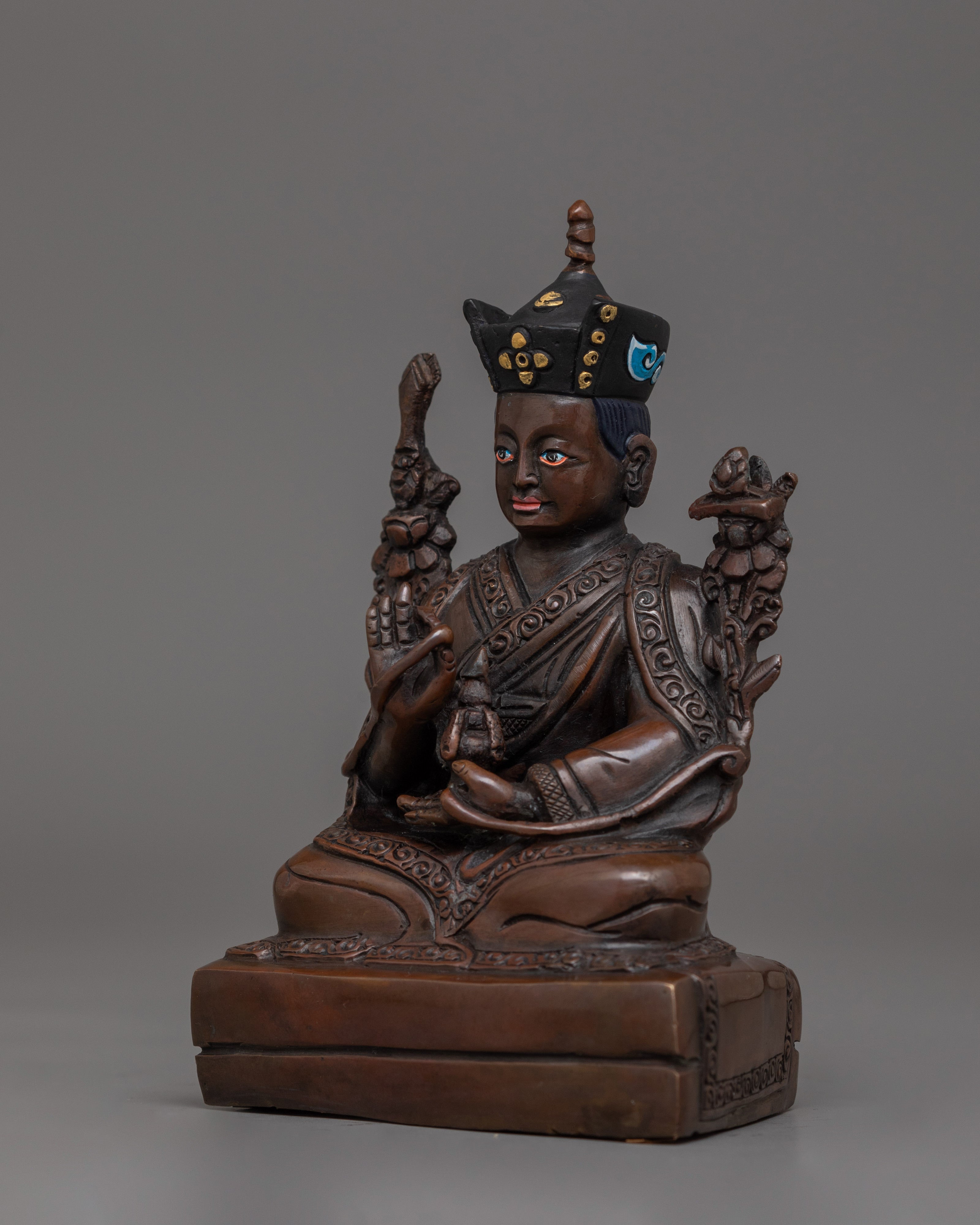 Handmade Buddhist Master Karmapa Sculpture | Oxidized Copper Body Statue