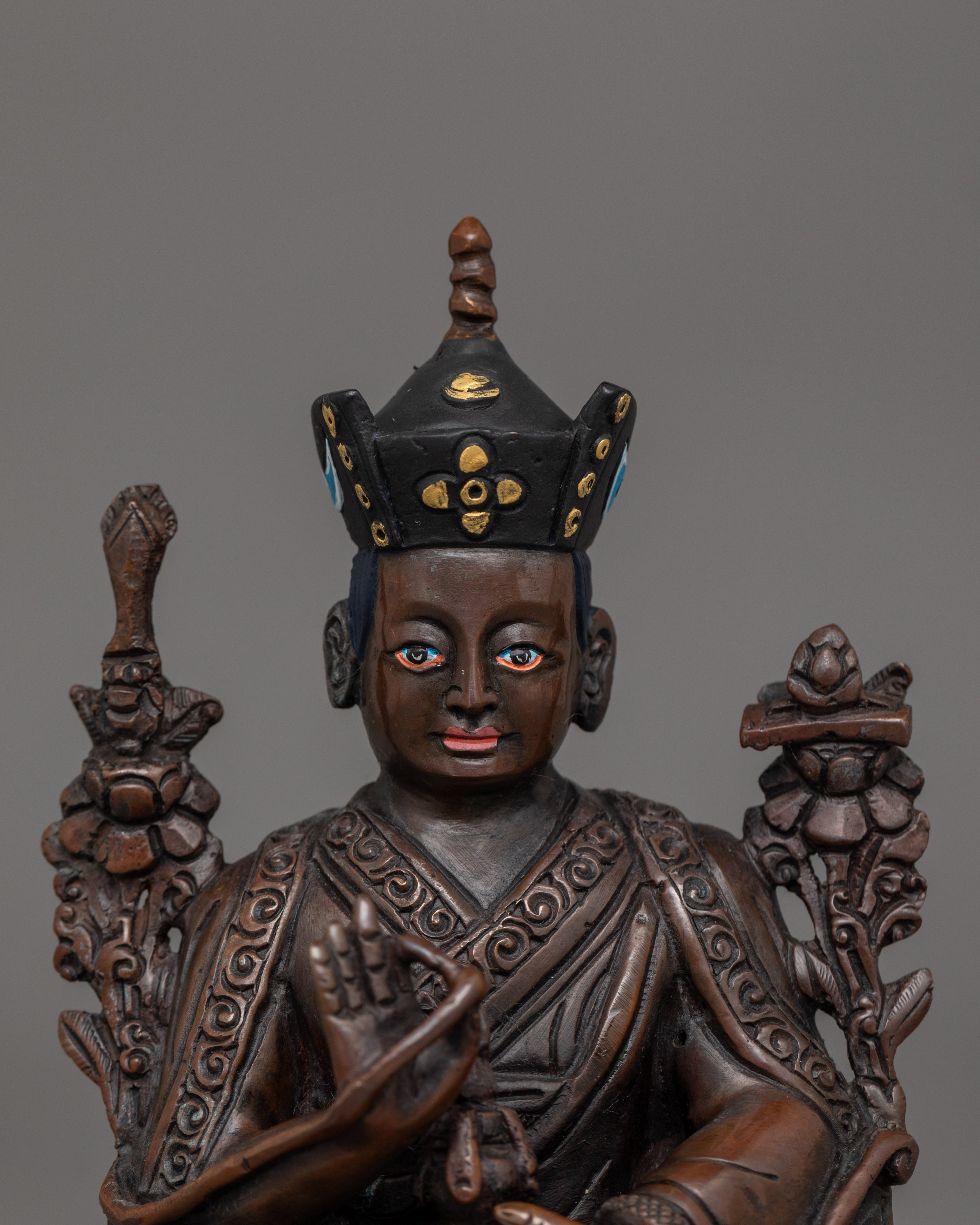 Handmade Buddhist Master Karmapa Sculpture | Oxidized Copper Body Statue