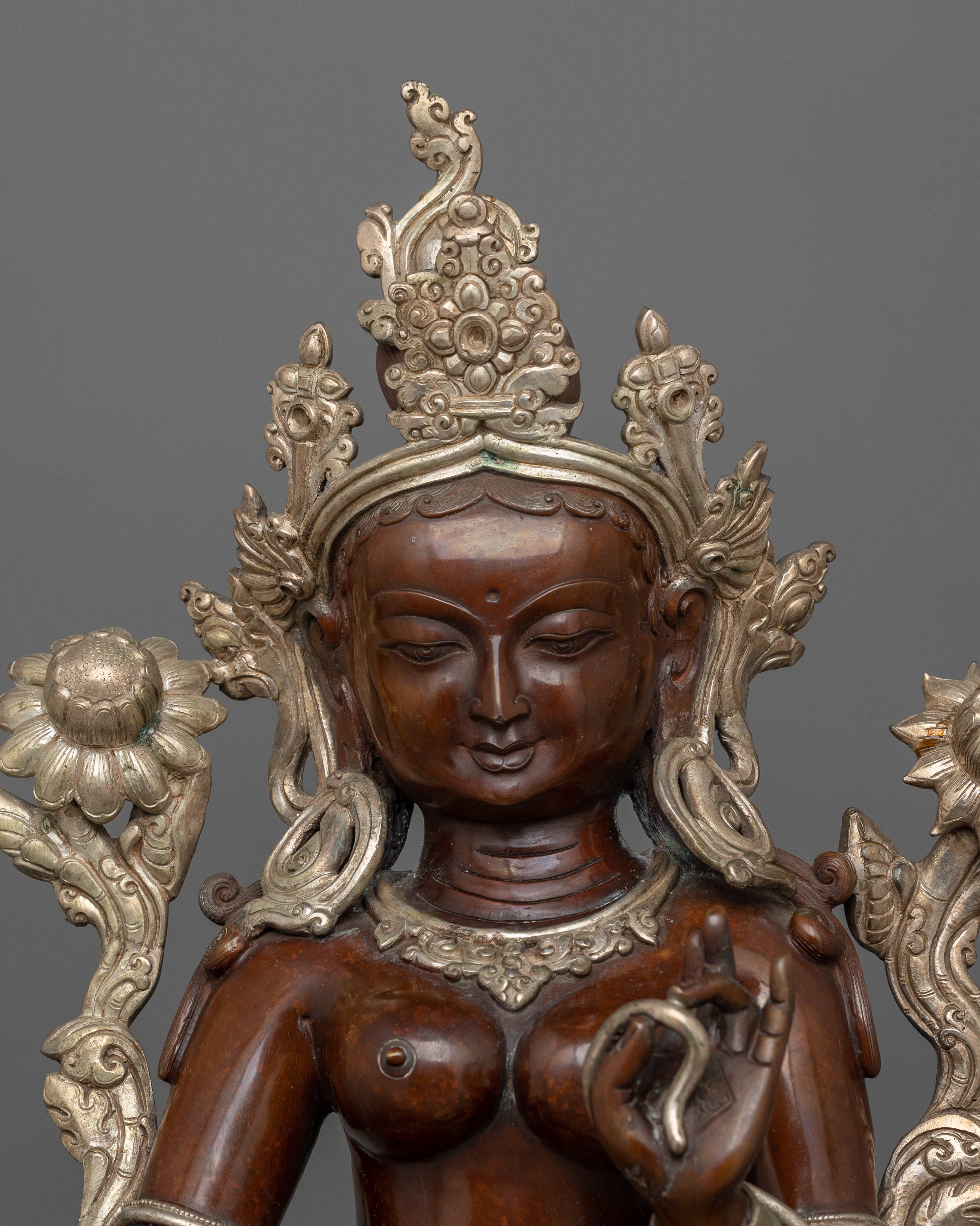 Helping Goddess Green Tara Statue | Silver Plated Mother Goddess