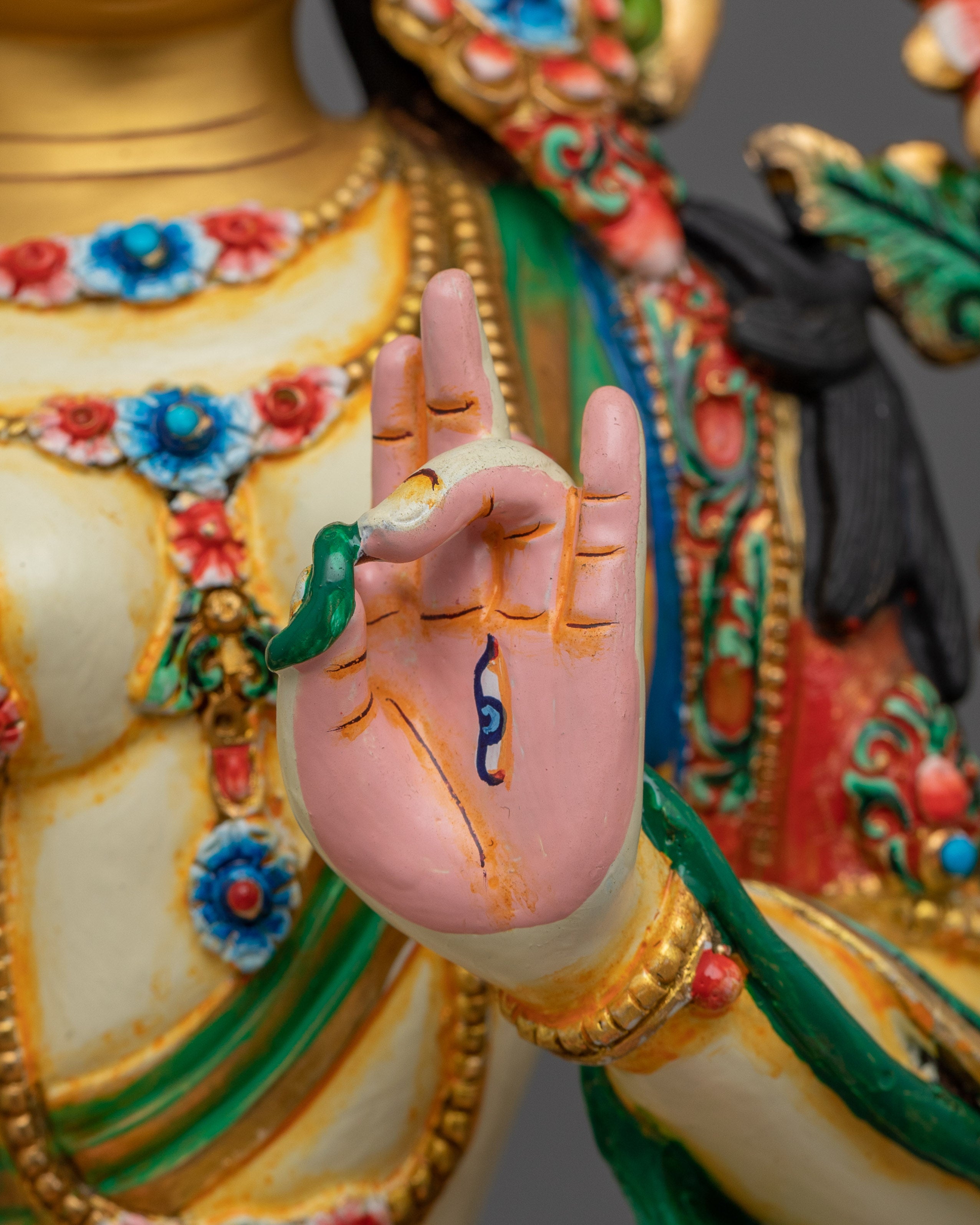 Tibetan Figurine of Seven Eyes Deity White Tara | Goddess of Healing and Protection