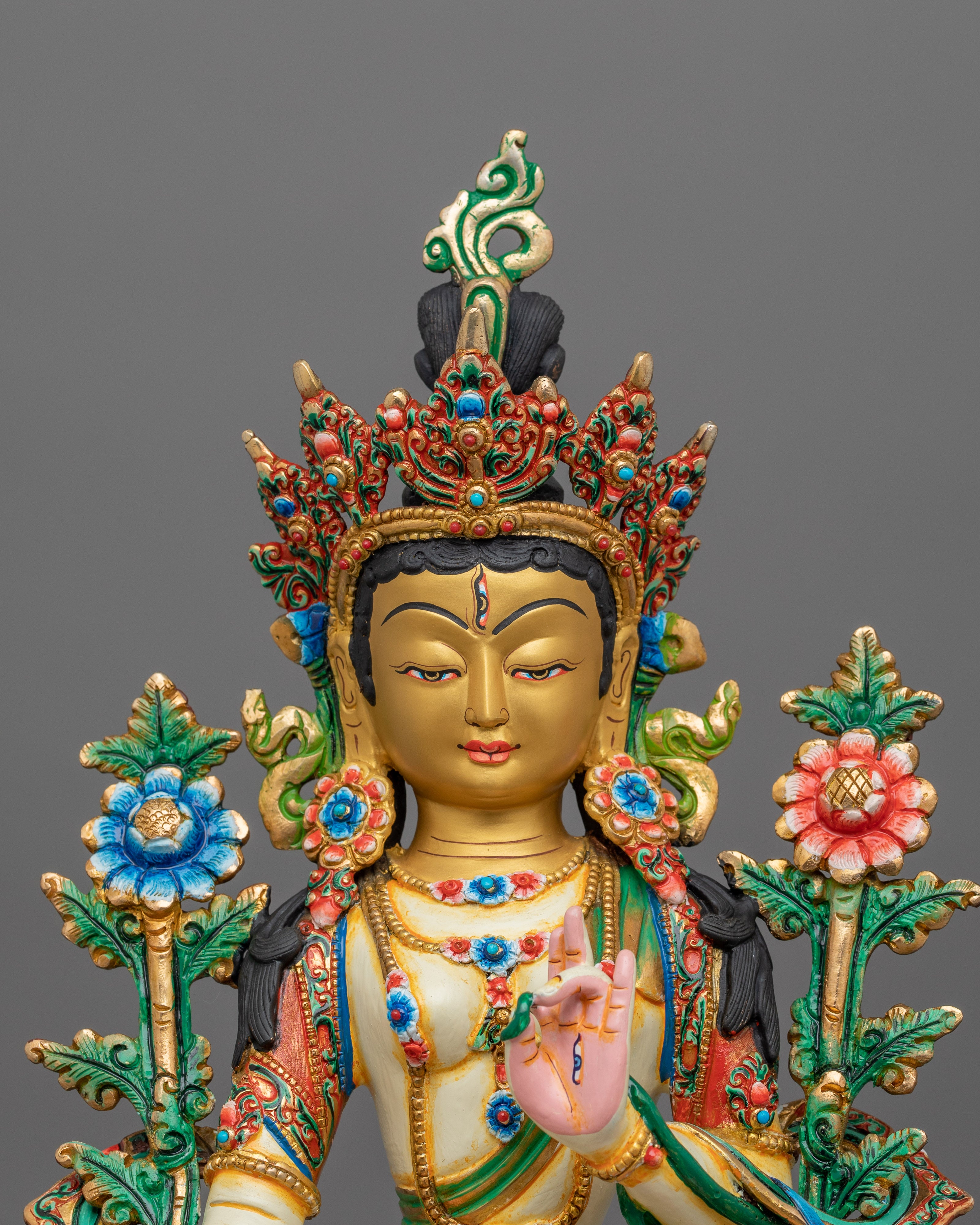 Tibetan Figurine of Seven Eyes Deity White Tara | Goddess of Healing and Protection