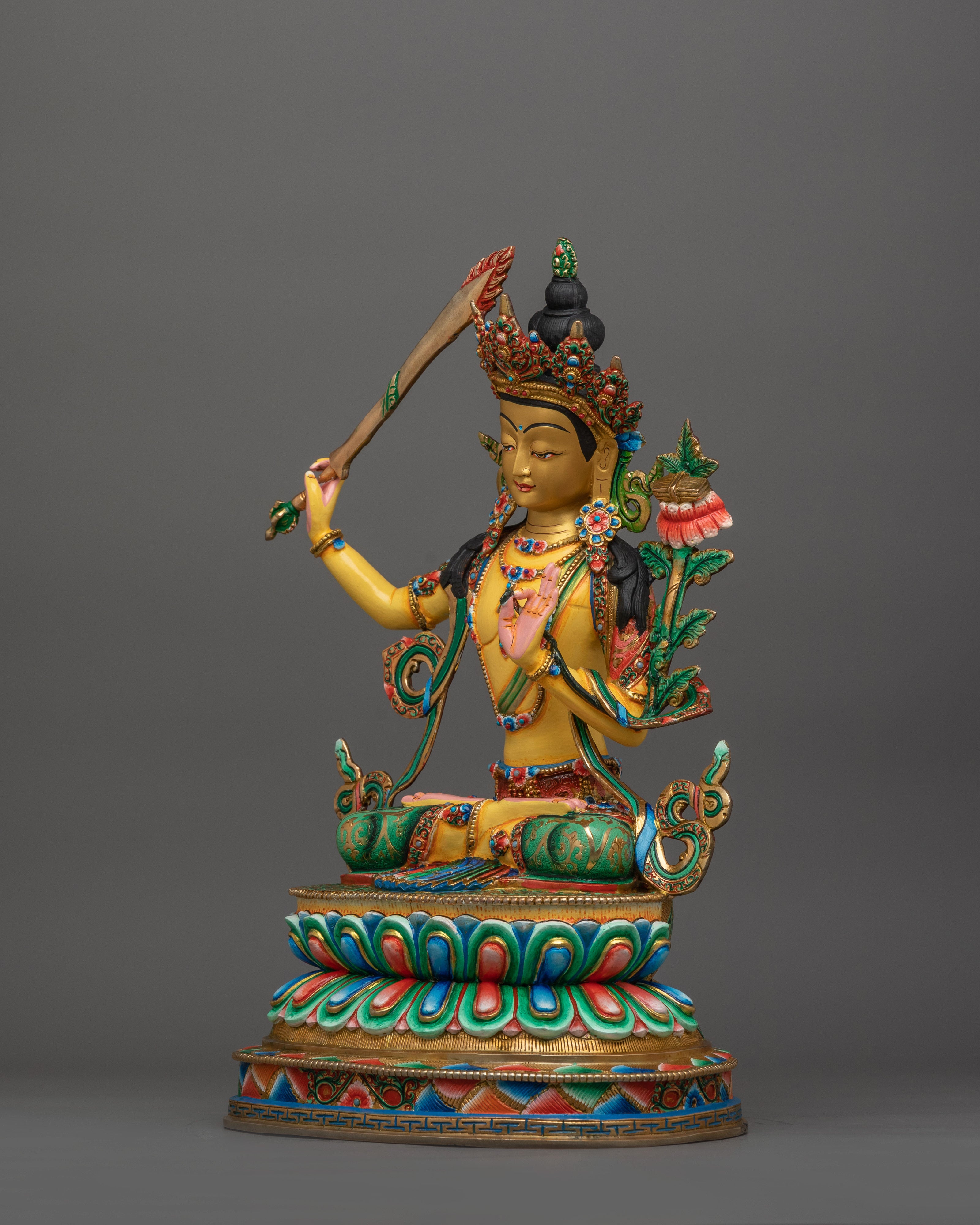 Tibetan Manjushri with Book and Sword Statue | Bodhisattva of Wisdom and Knowledge