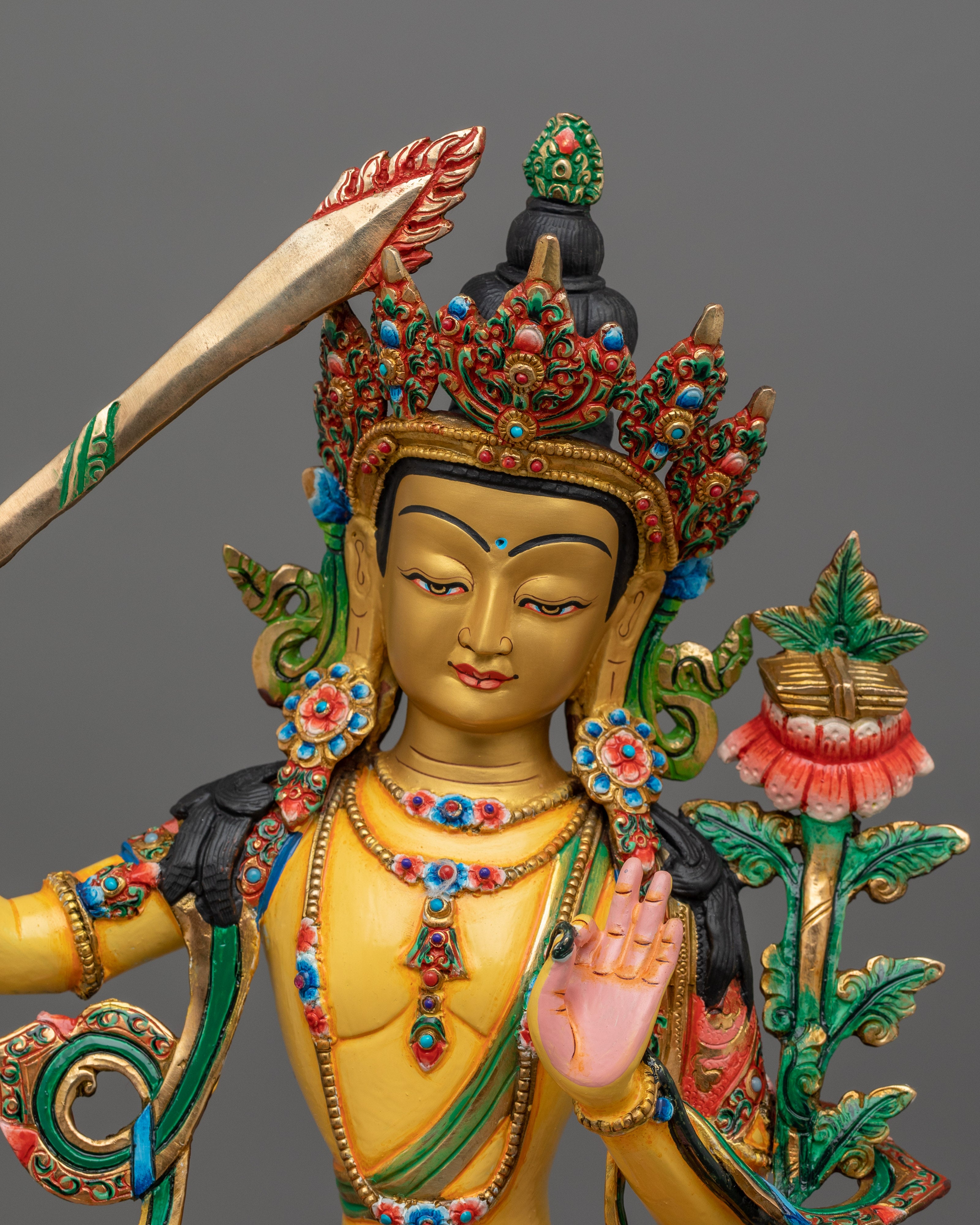 Tibetan Manjushri with Book and Sword Statue | Bodhisattva of Wisdom and Knowledge