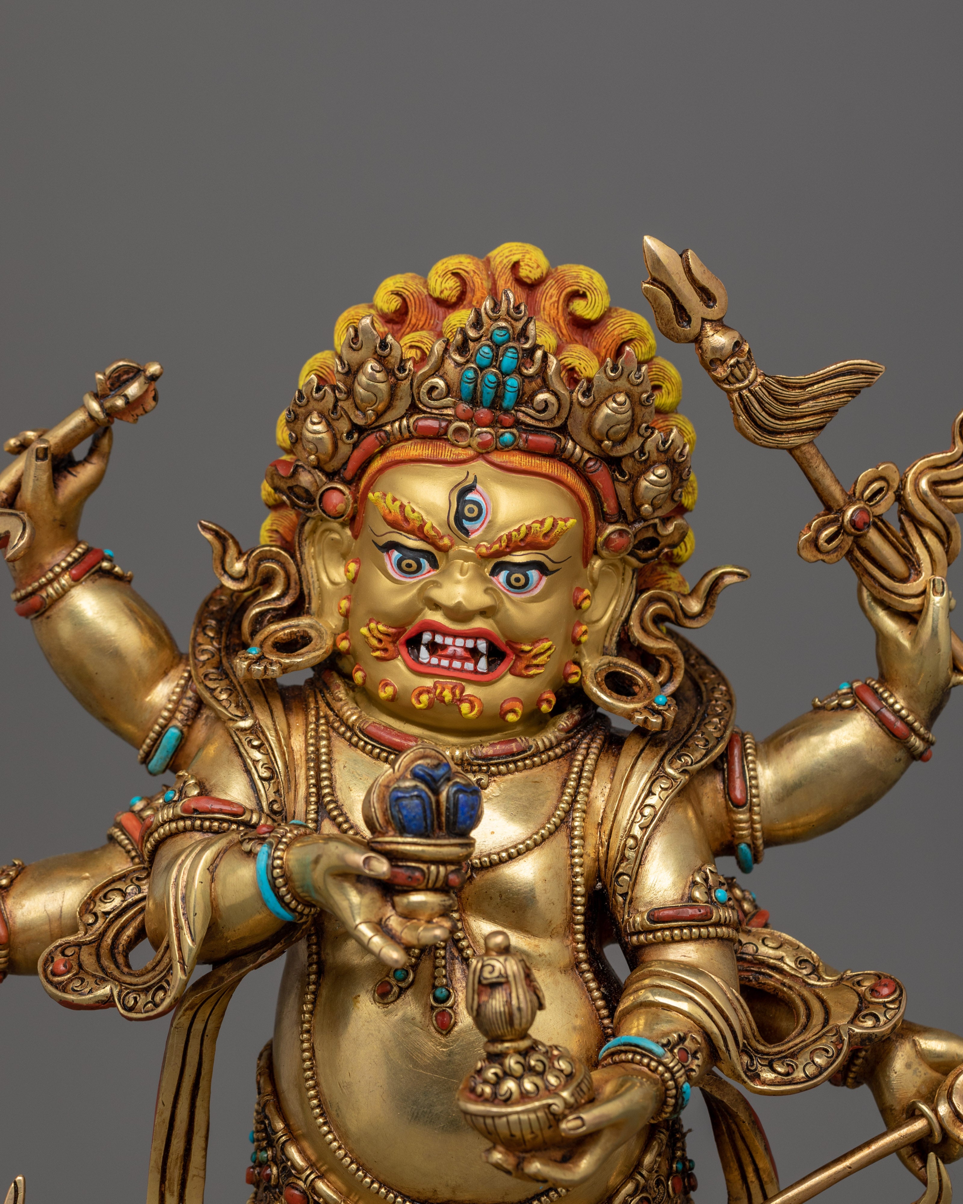 Golden White Mahakala Statue | Tibetan Sculpture