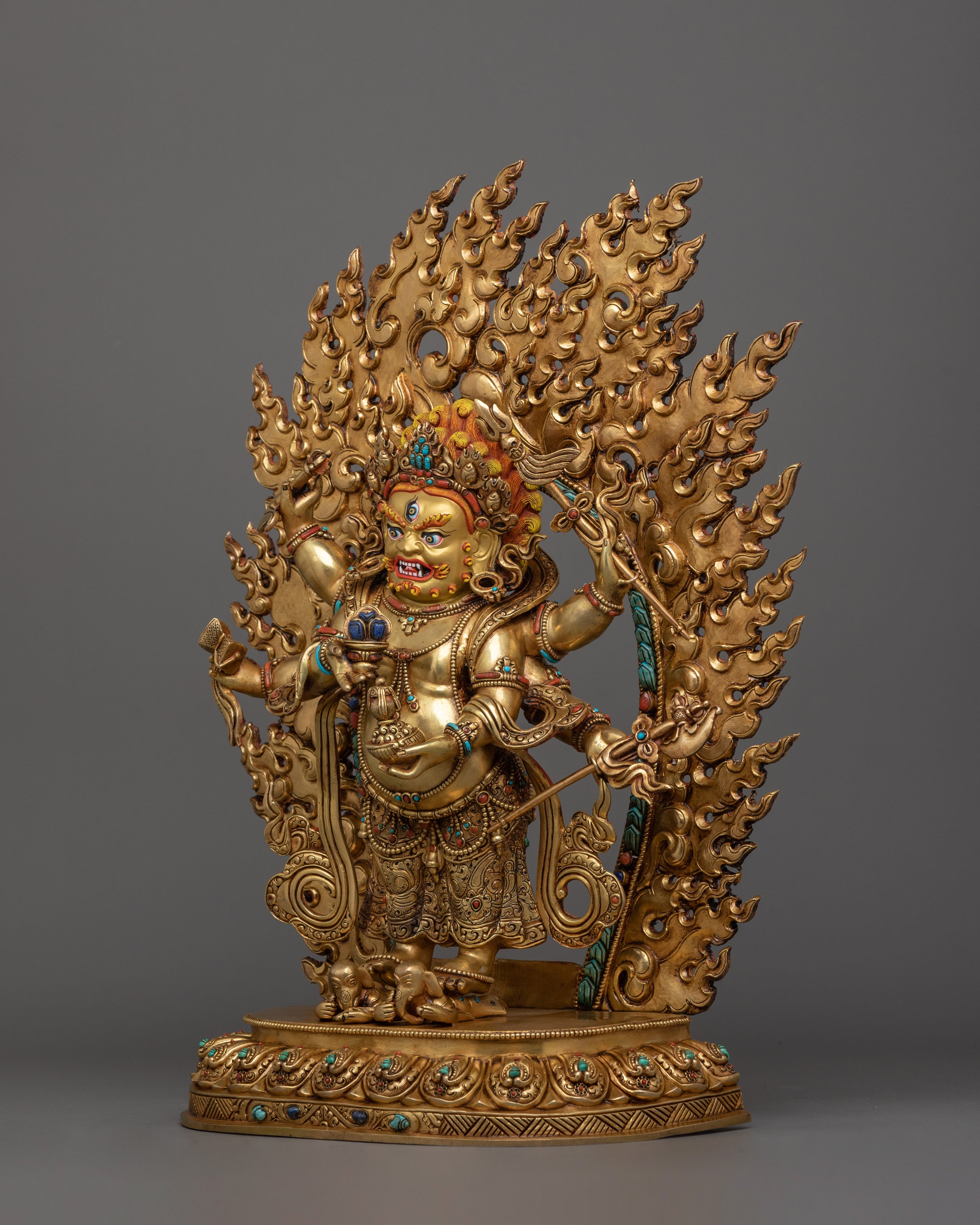 Golden White Mahakala Statue | Tibetan Sculpture