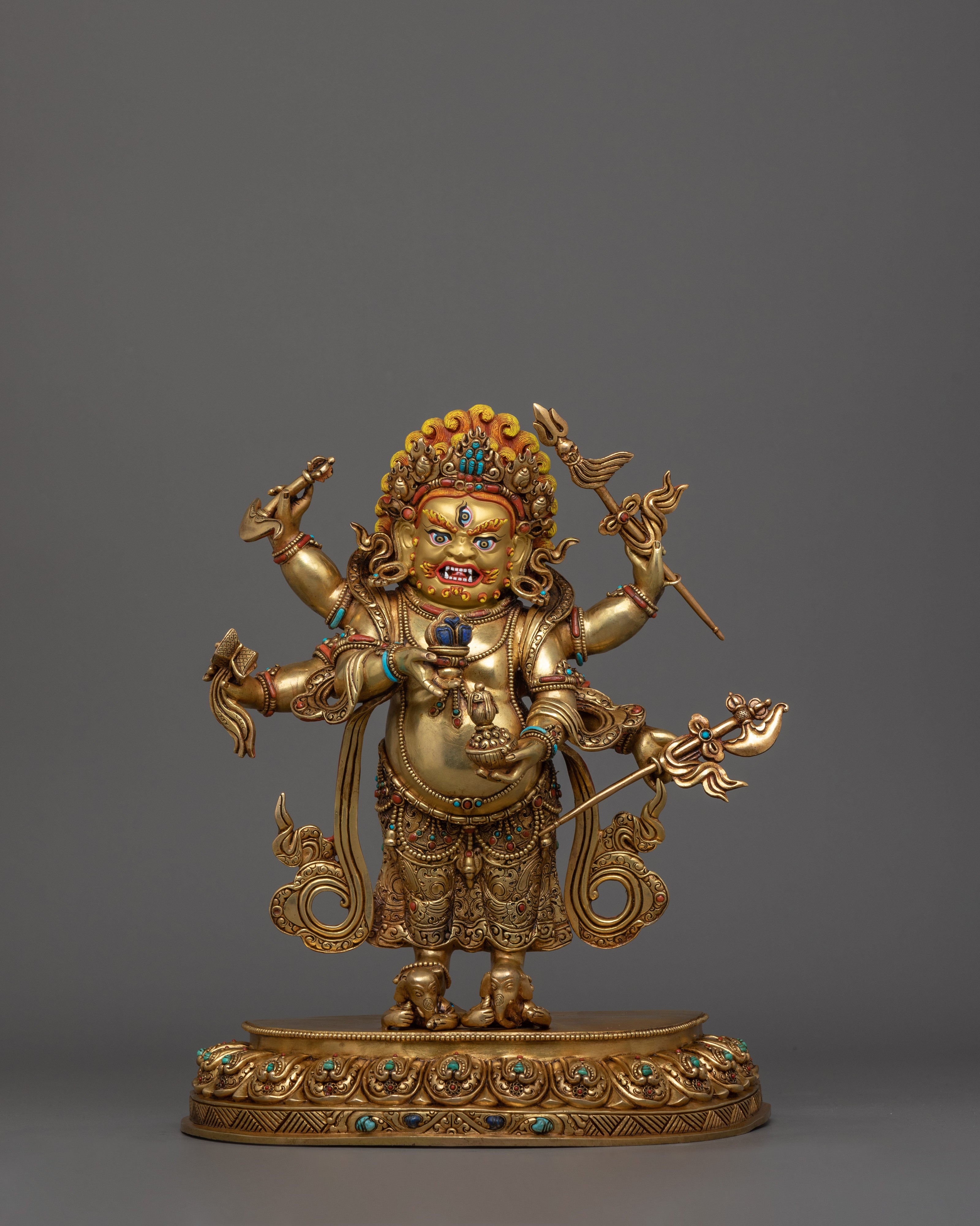 Golden White Mahakala Statue | Tibetan Sculpture