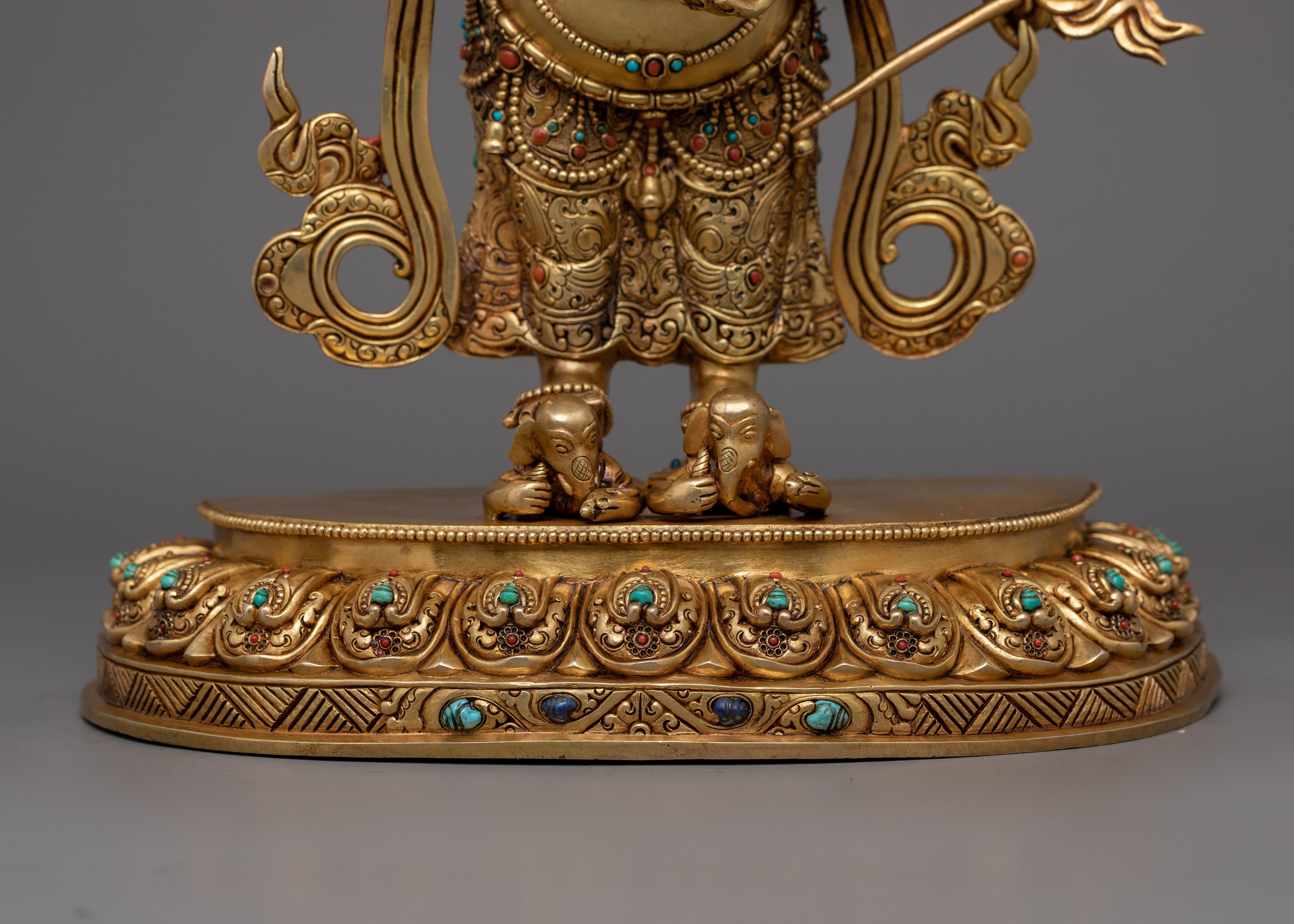 Golden White Mahakala Statue | Tibetan Sculpture