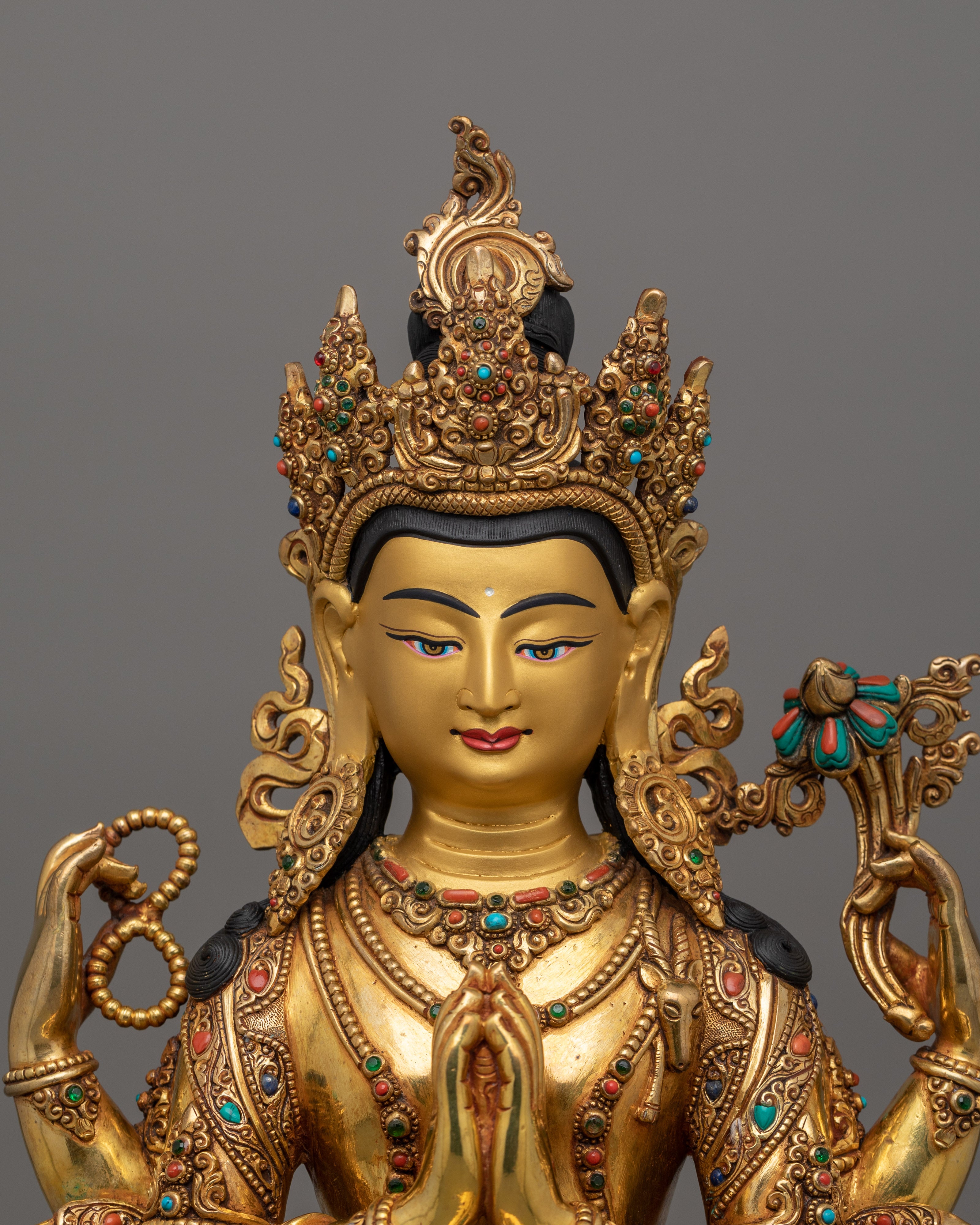 Bodhisattva Chenrezig 14.6 Inches Statue | Four Armed Avalokiteshvara Sculpture